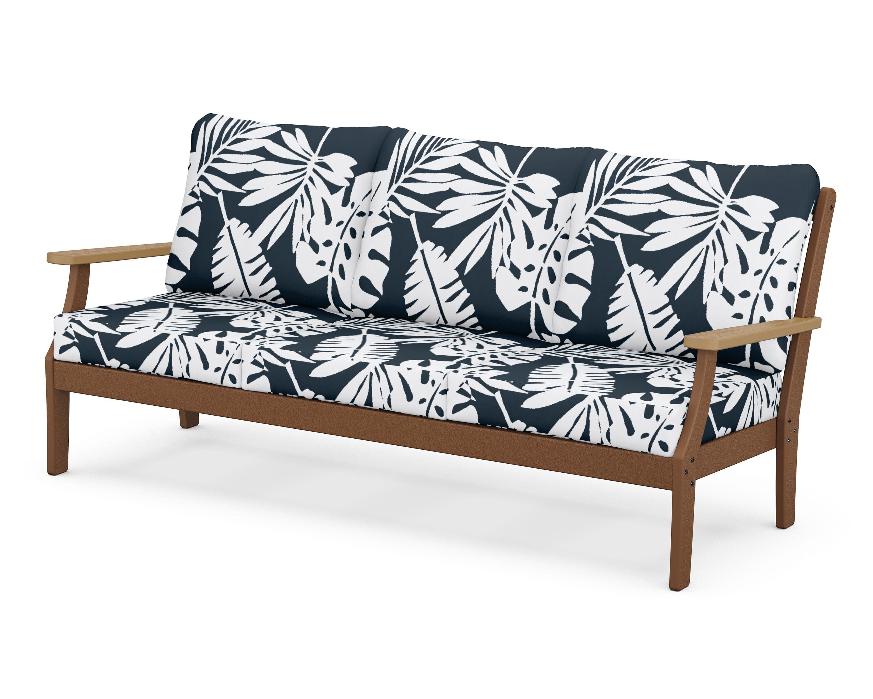 Braxton Deep Seating Sofa in Teak / Natural / Leaf Marine Indigo