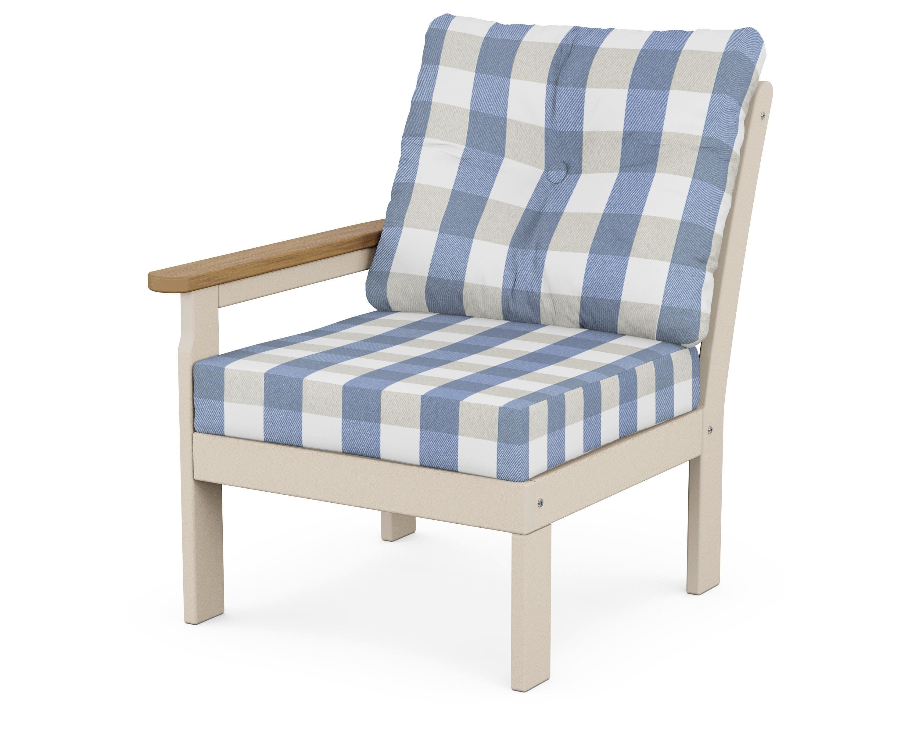 Vineyard Modular Left Arm Chair in Sand / Natural / Buffalo Plaid Sky Blue