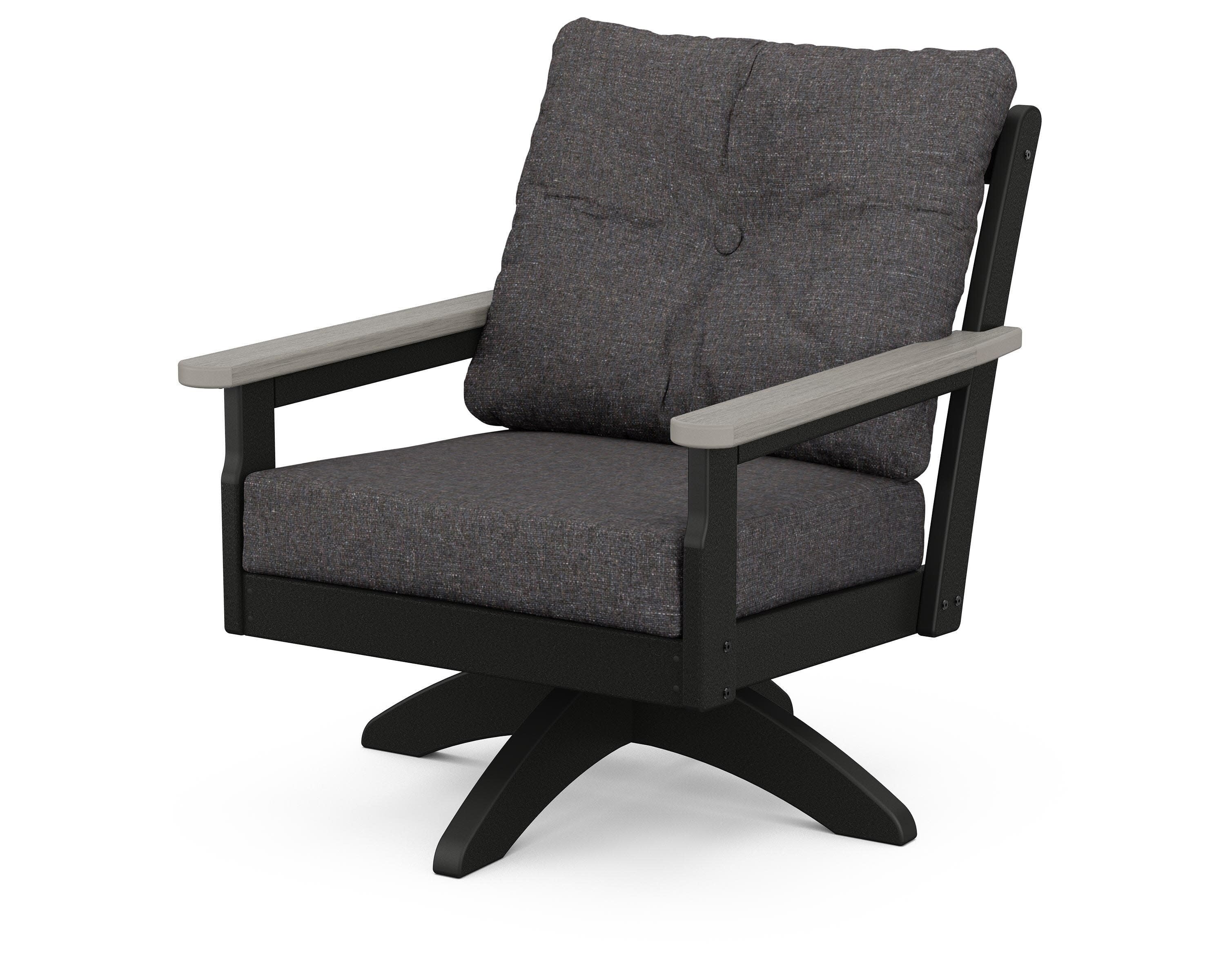 Vineyard Deep Seating Swivel Chair in Black / Driftwood / Ash Charcoal