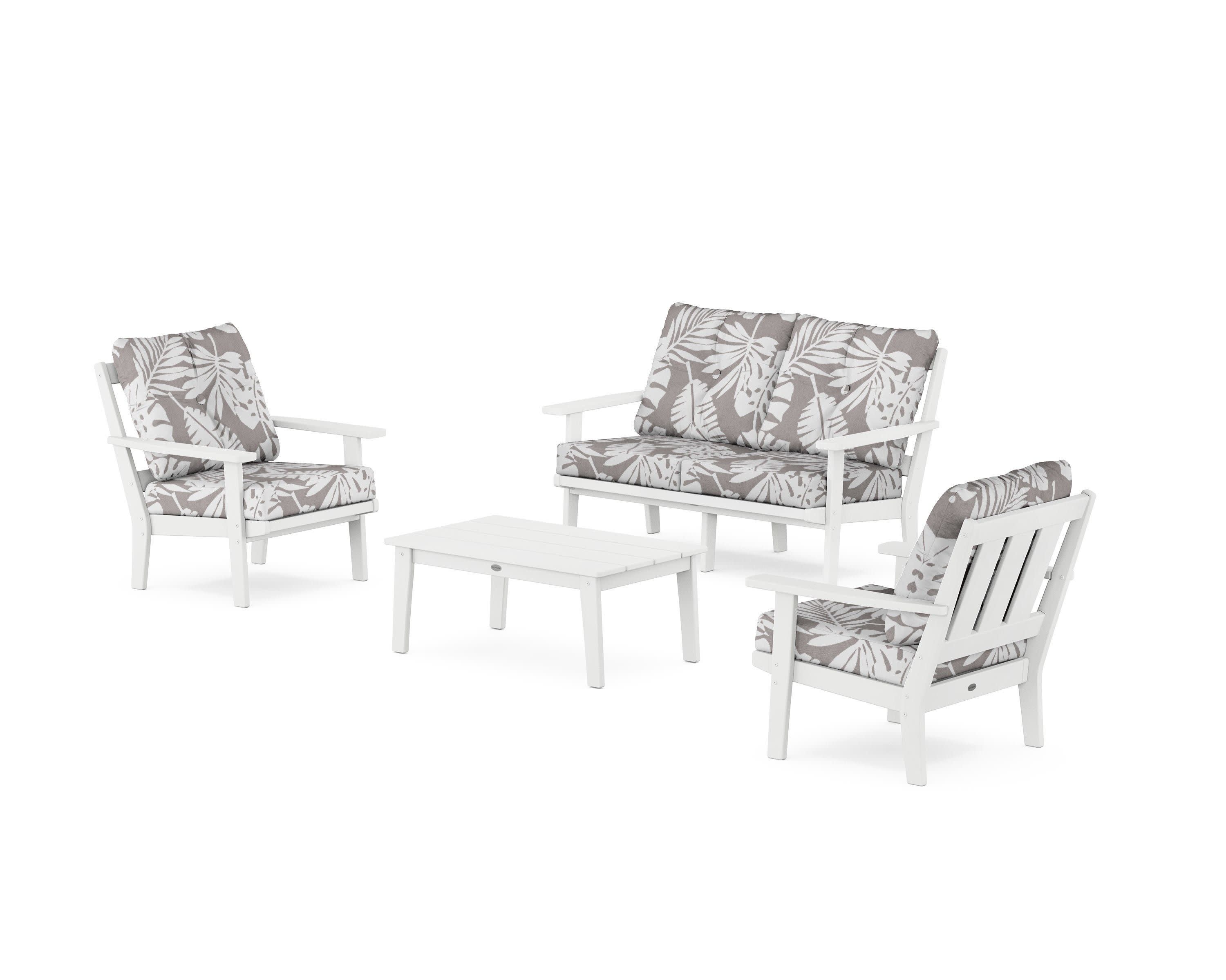 Oxford 4-Piece Deep Seating Set with Loveseat in White / Leaf Grey Mist