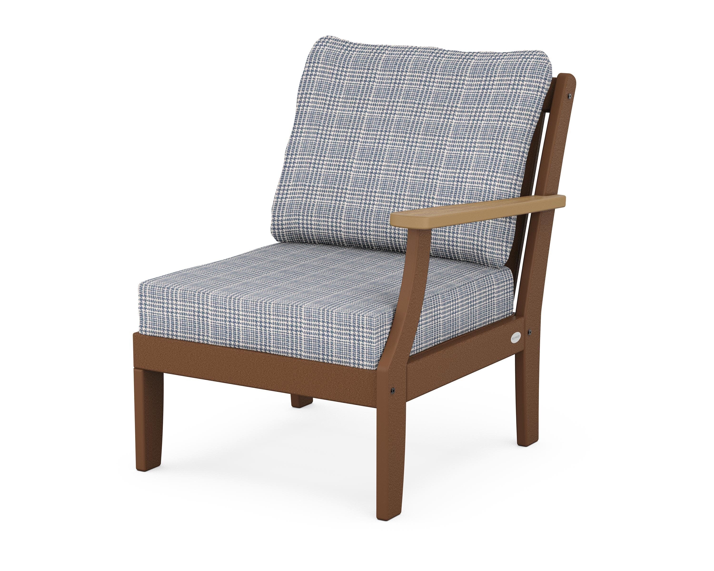 Braxton Modular Right Arm Chair in Teak / Natural / Houndstooth Sky Blue