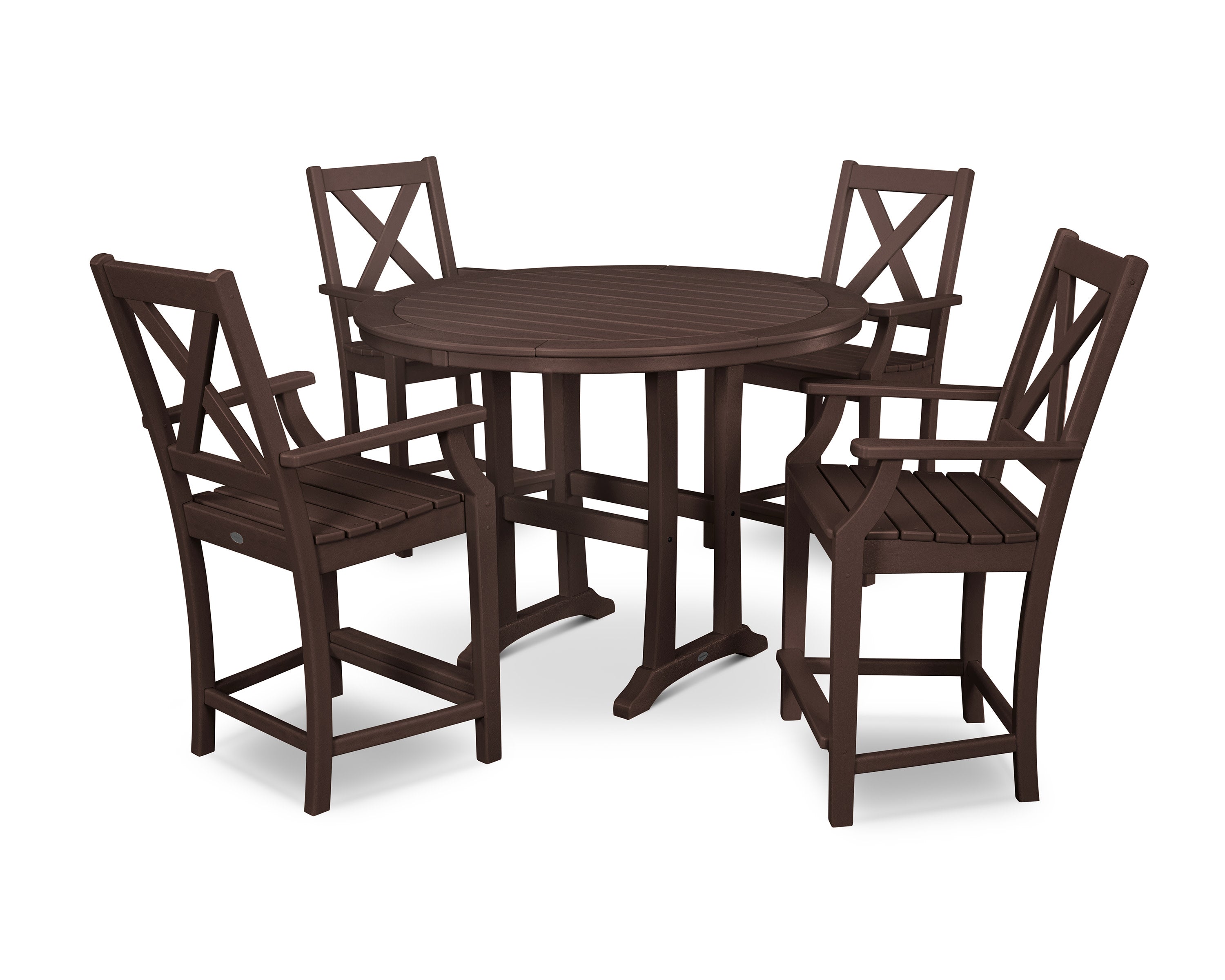 Braxton 5-Piece Nautical Trestle Arm Chair Counter Set in Mahogany