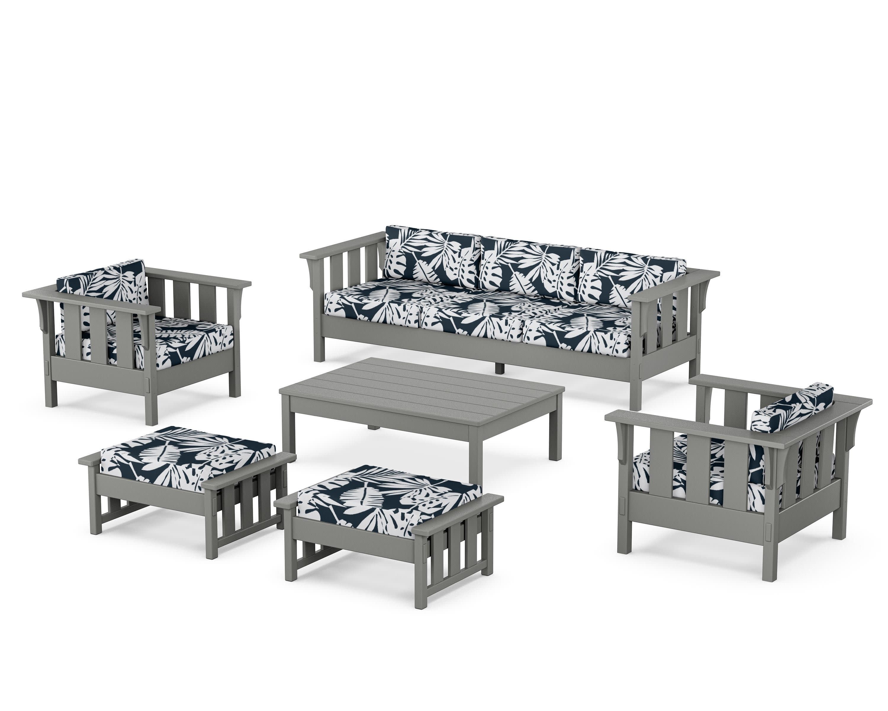 Acadia 6-Piece Lounge Sofa Set in Slate Grey / Leaf Marine Indigo