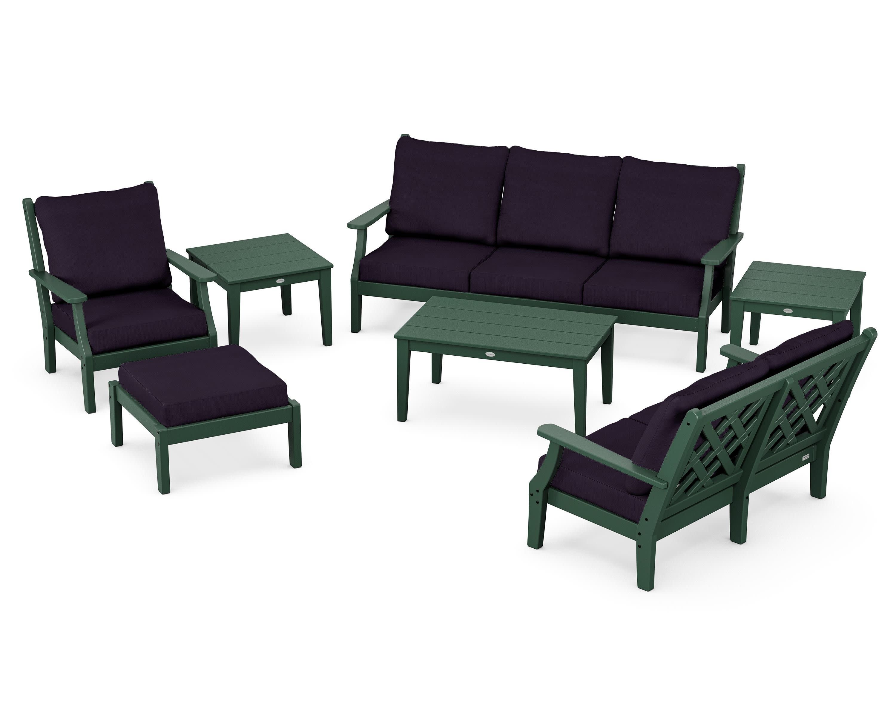 Wovendale 7-Piece Deep Seating Set in Green / Navy Linen