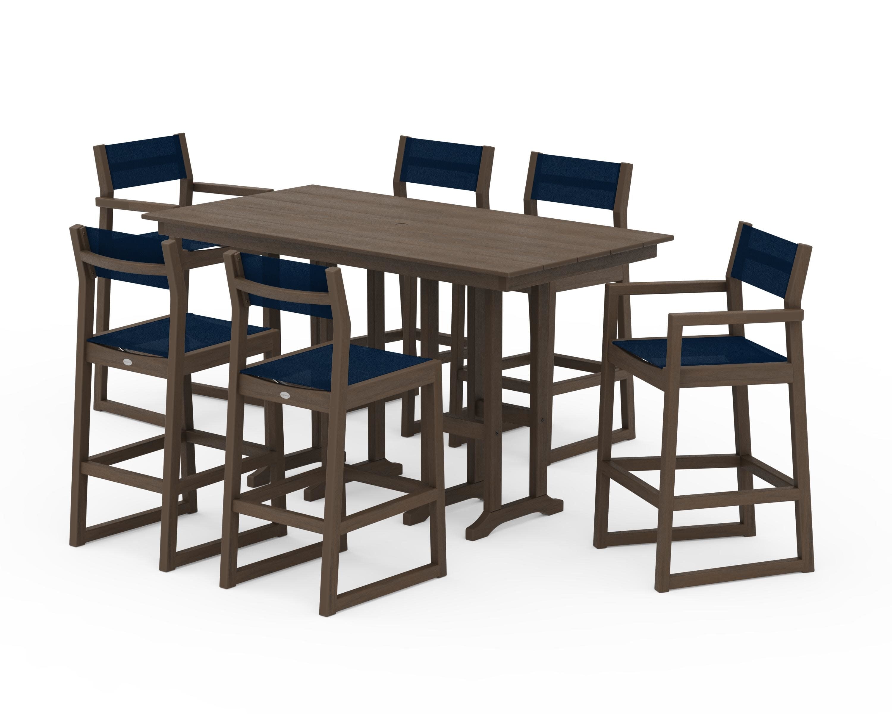 EDGE Sling 7-Piece Farmhouse Bar Set in Kona / Navy Blue Sling