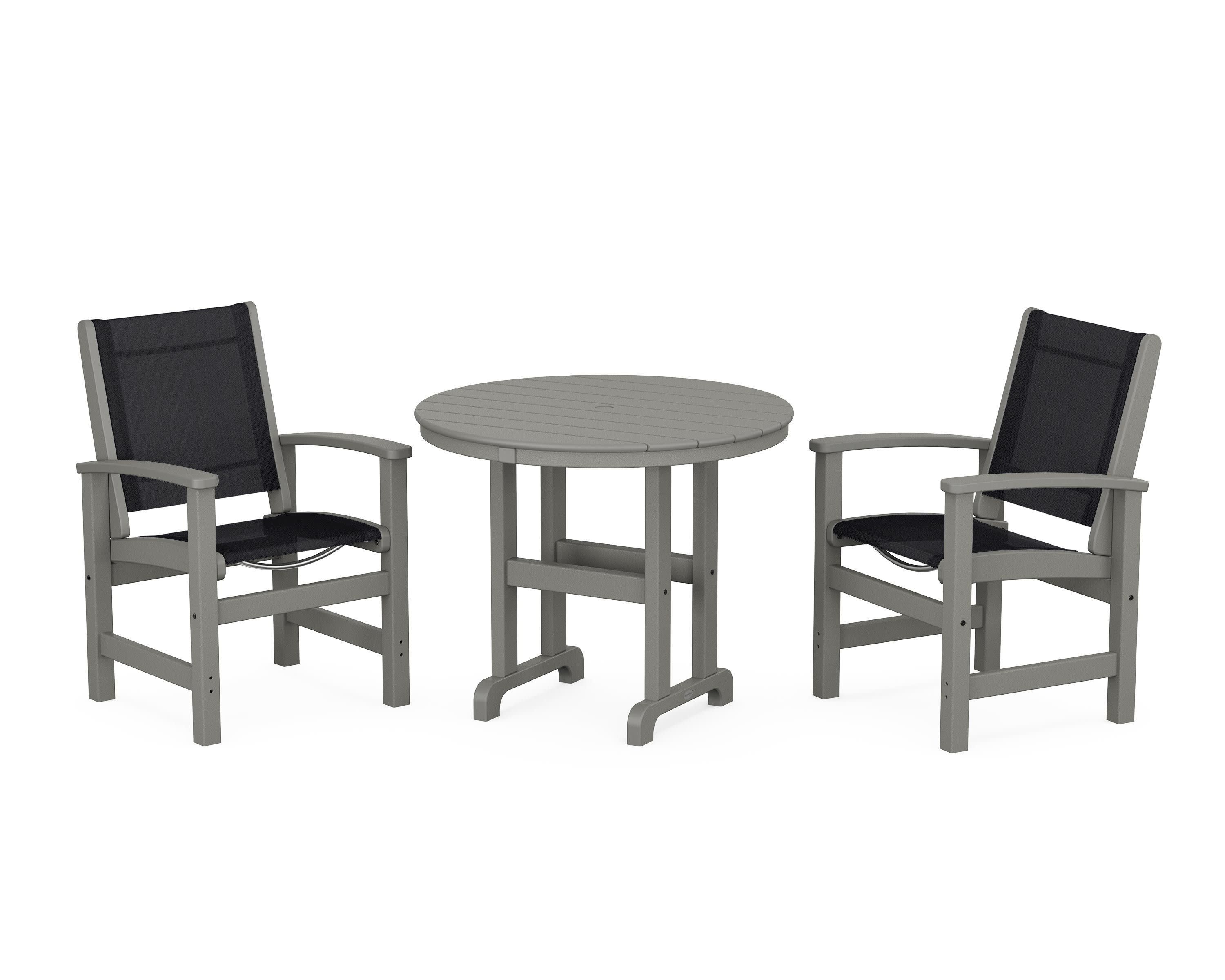 Coastal 3-Piece Round Dining Set in Slate Grey / Black Sling