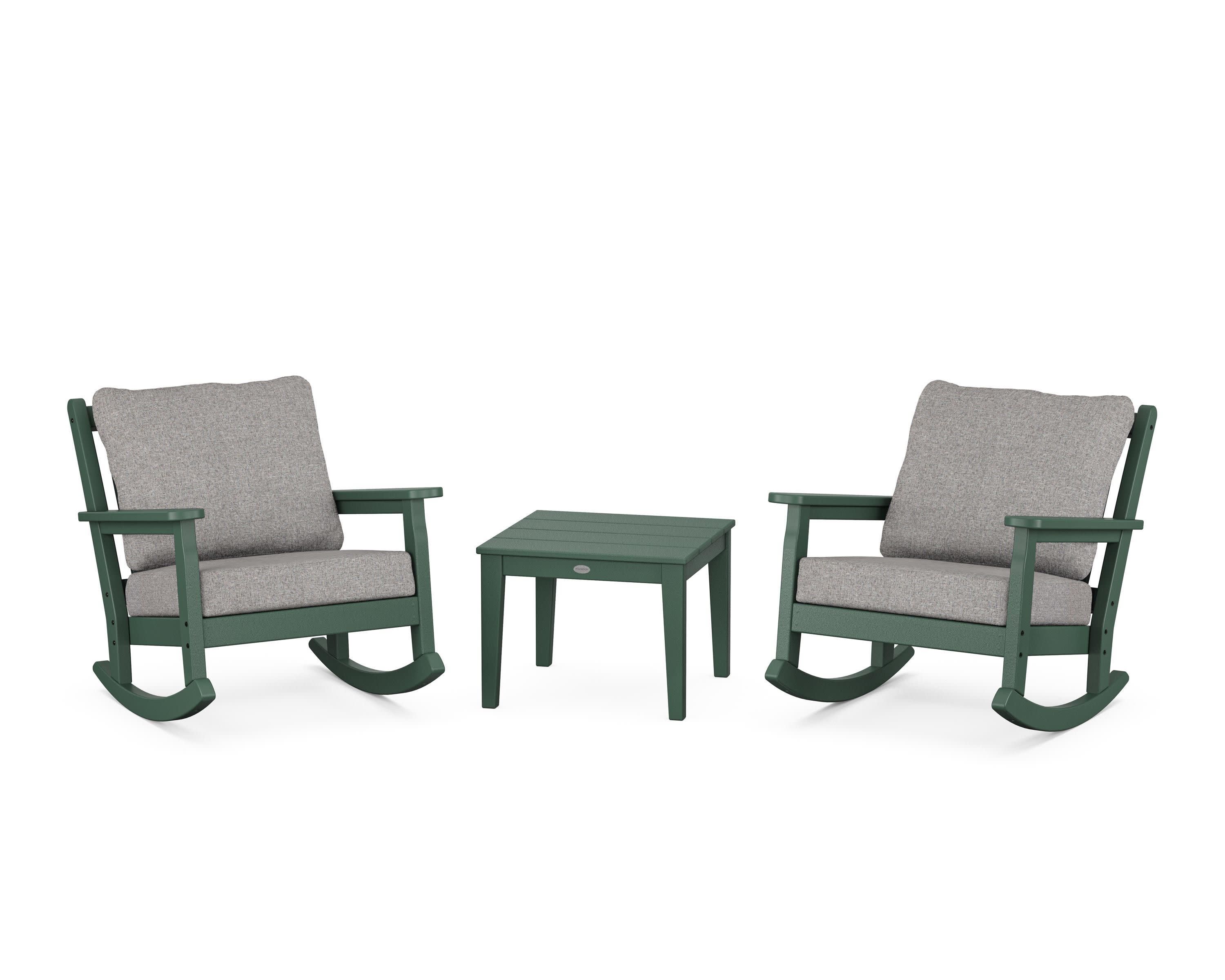 Chippendale 3-Piece Deep Seating Rocker Set in Green / Grey Mist