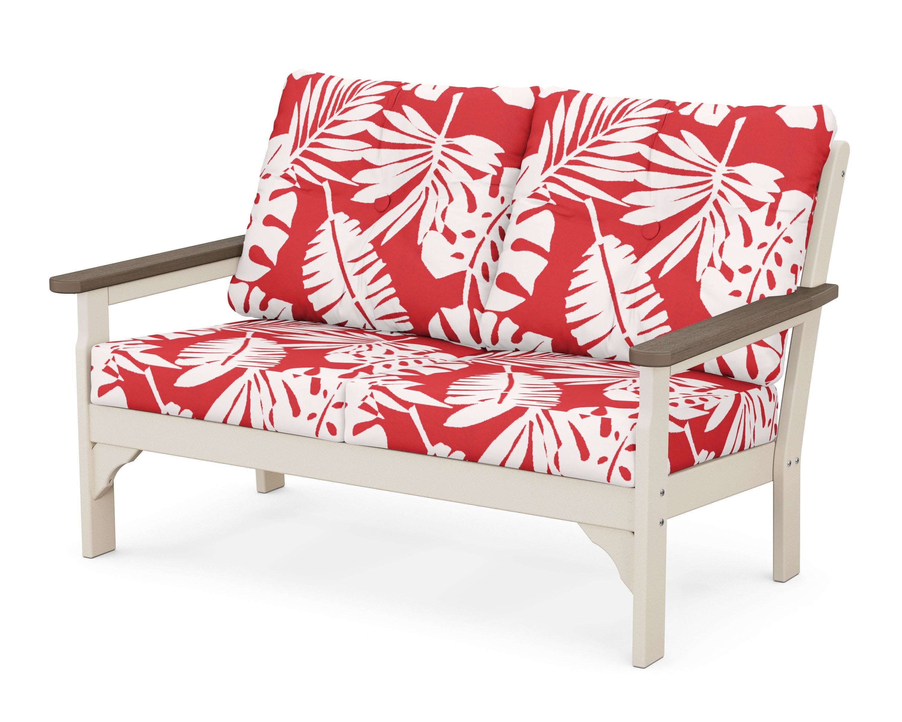 Vineyard Deep Seating Loveseat in Sand / Kona / Leaf Crimson