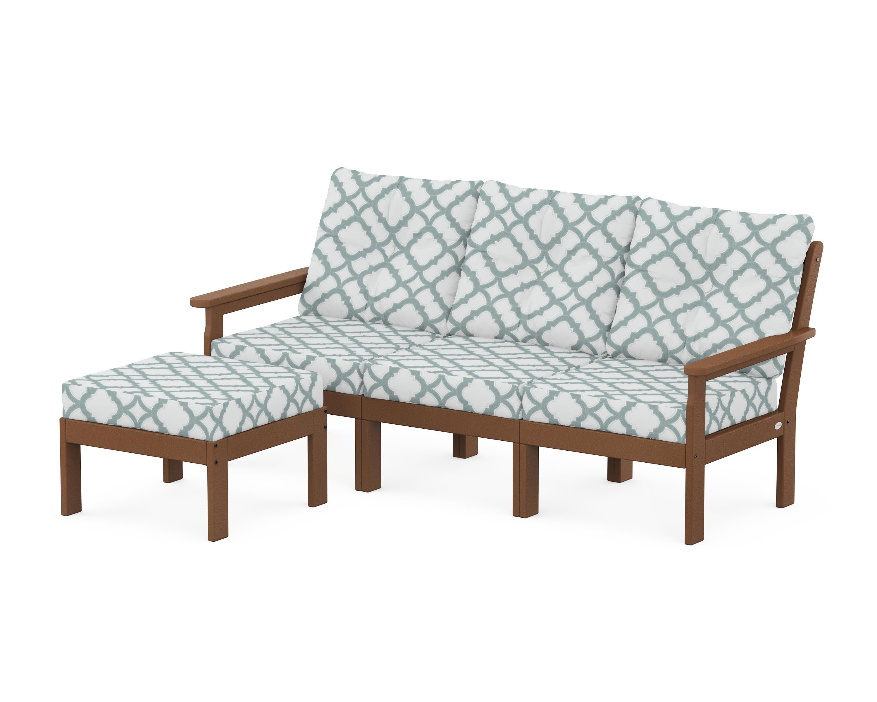 Vineyard 4-Piece Sectional with Ottoman in Teak / Trellis Glacier Spa