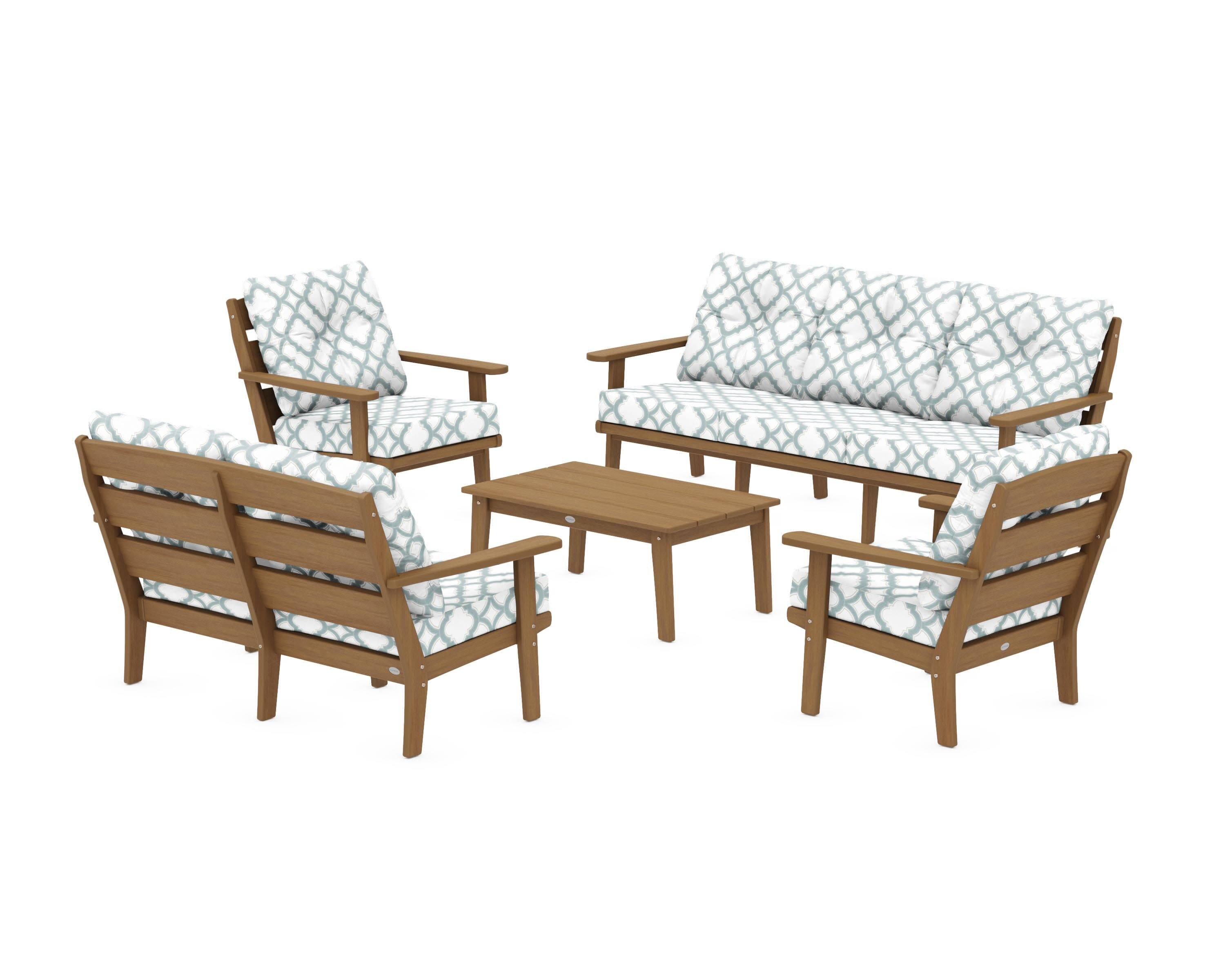 Lakeside 5-Piece Lounge Sofa Set in Natural / Trellis Glacier Spa