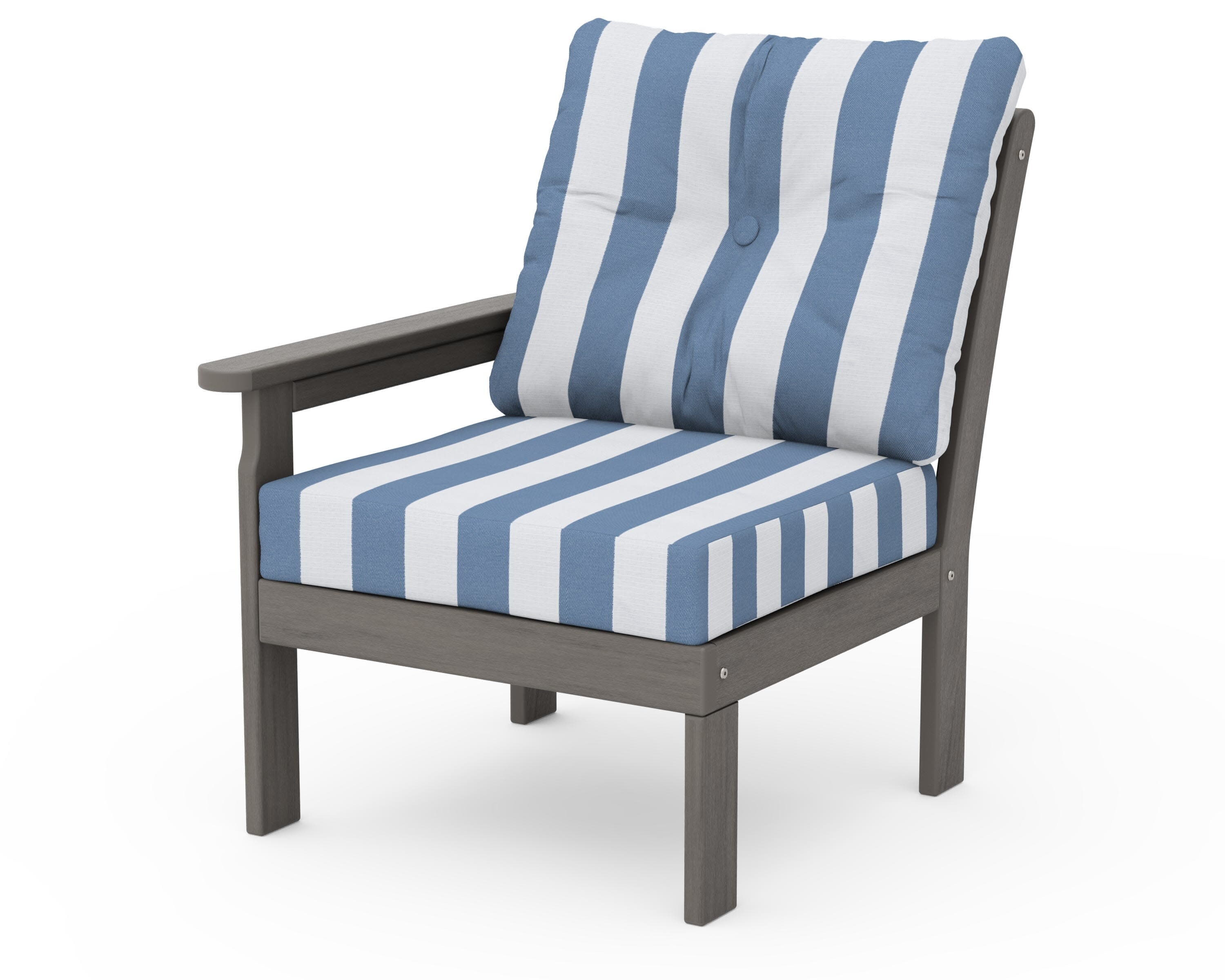 Vineyard Modular Left Arm Chair in Driftwood / Cabana Stripe Sky Blue