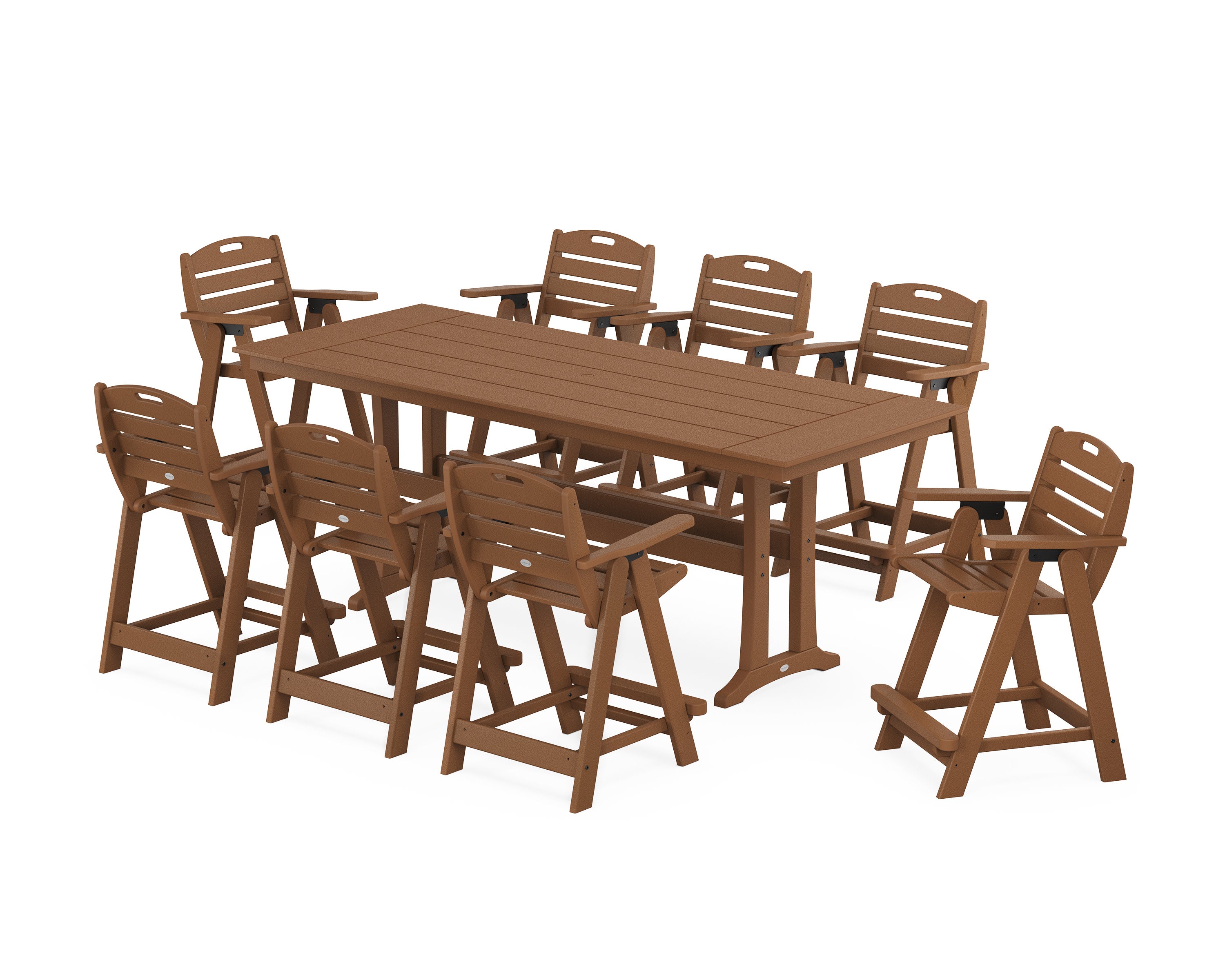 Nautical 9-Piece Farmhouse Counter Set with Trestle Legs in Teak