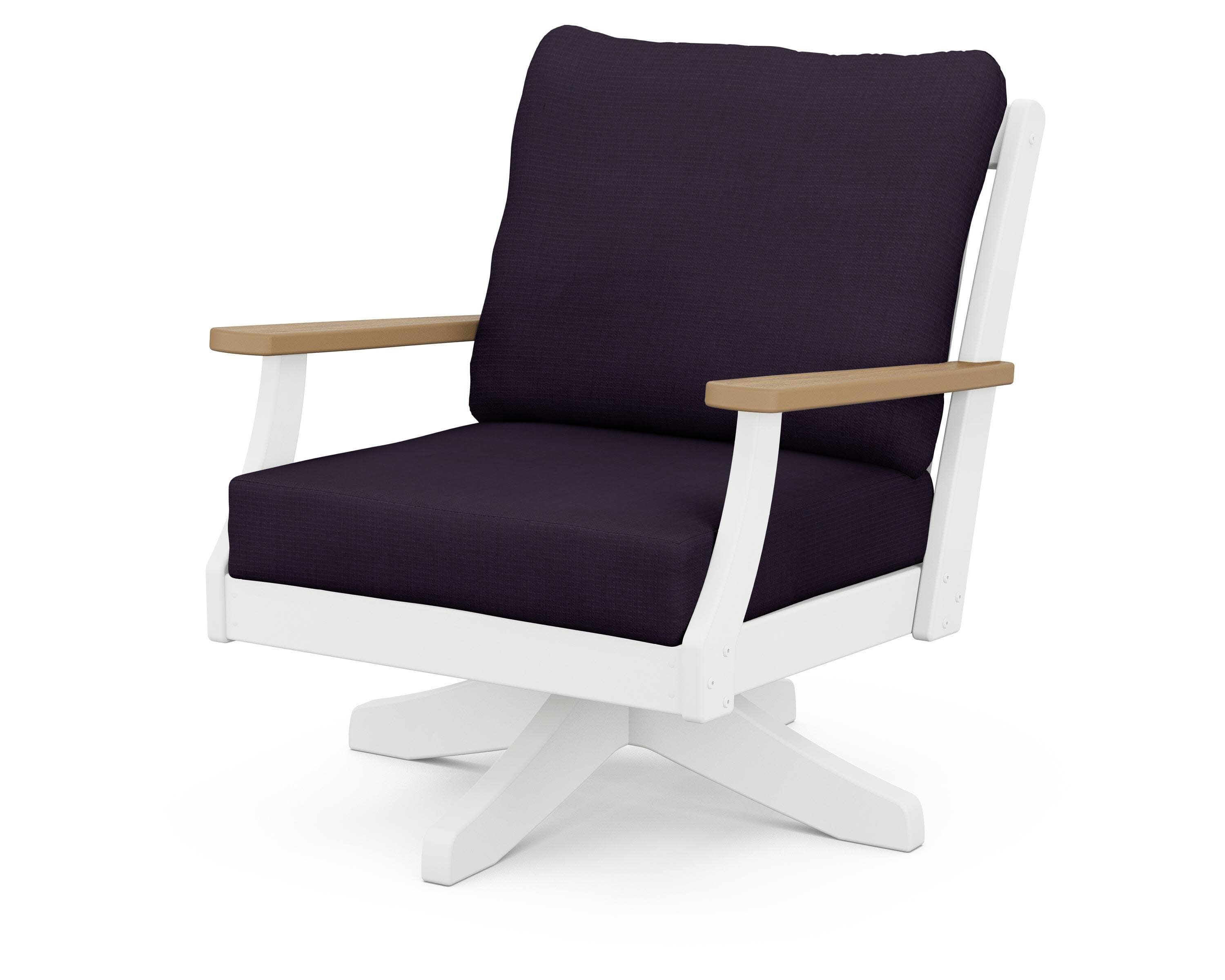 Braxton Deep Seating Swivel Chair in White / Natural / Navy Linen