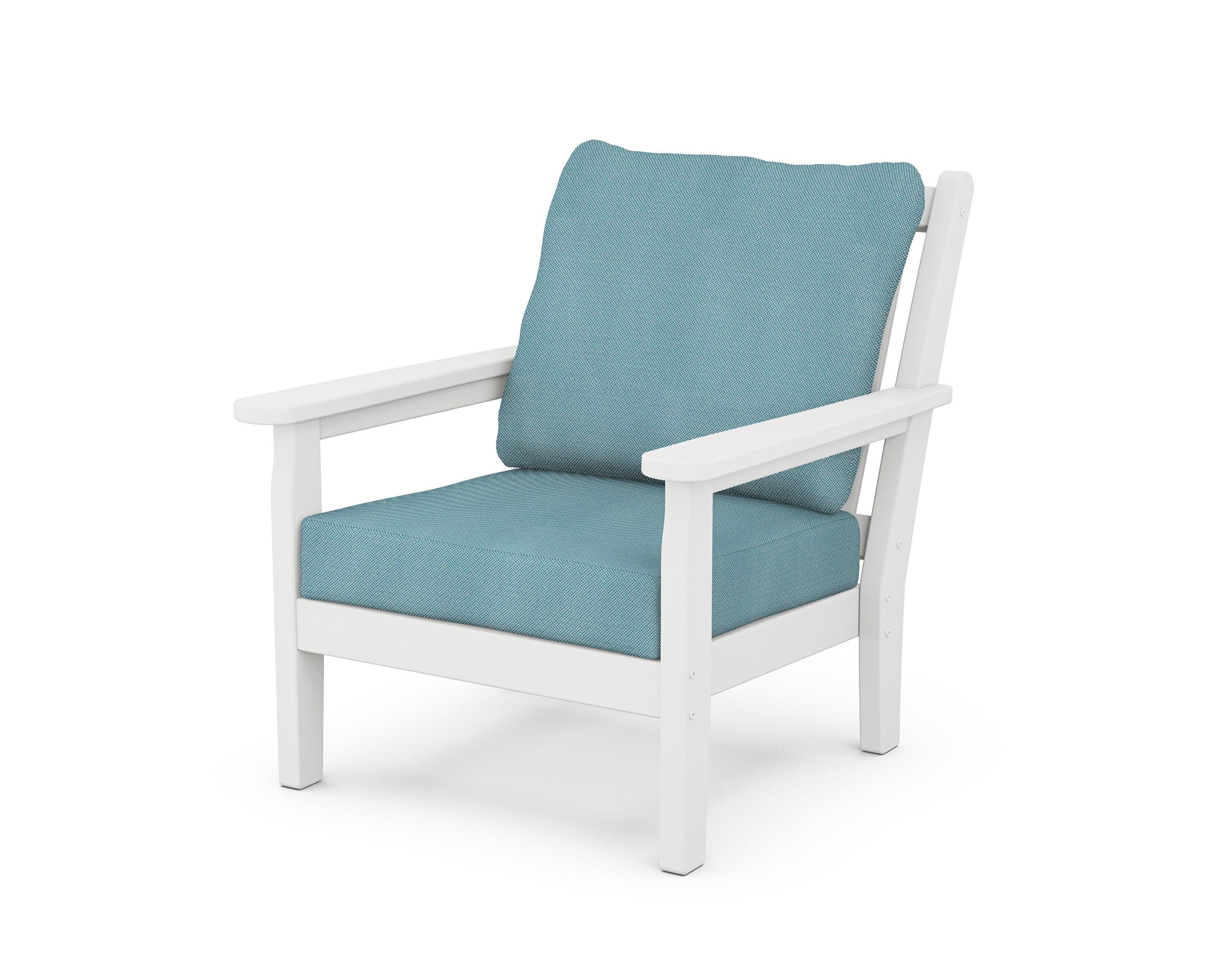 Chippendale Deep Seating Chair in White / Lattice Sky Blue
