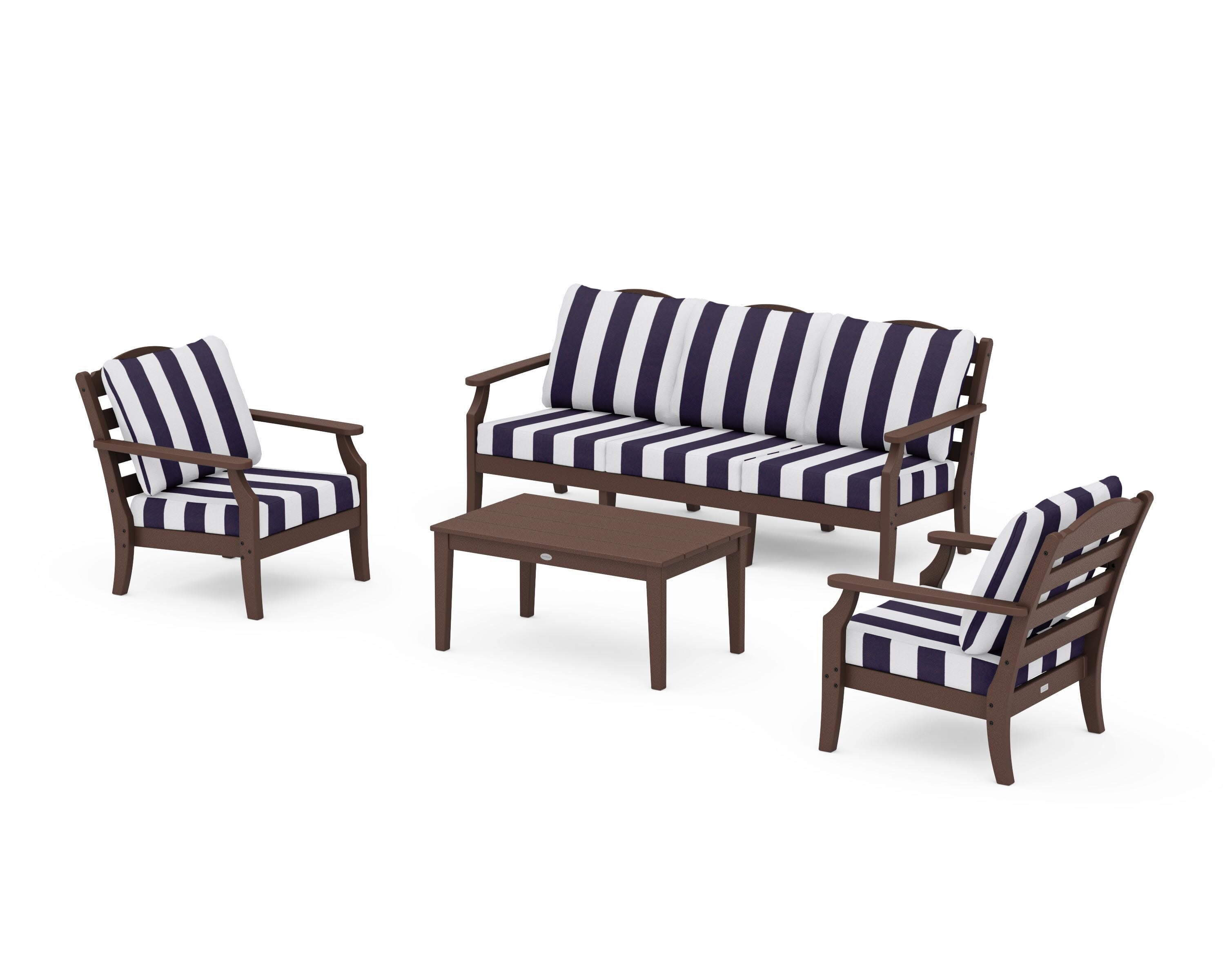 Savannah 4-Piece Deep Seating Set with Sofa in Mahogany / Cabana Stripe Navy