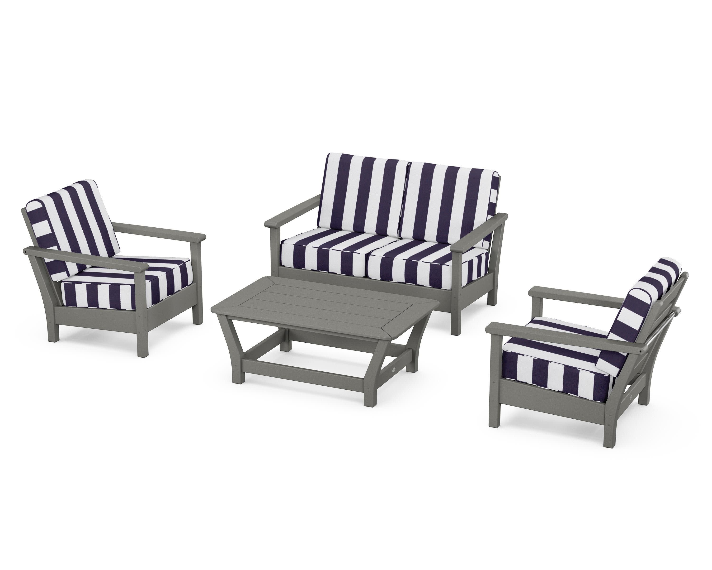 Harbour 4-Piece Deep Seating Set in Slate Grey / Cabana Stripe Navy