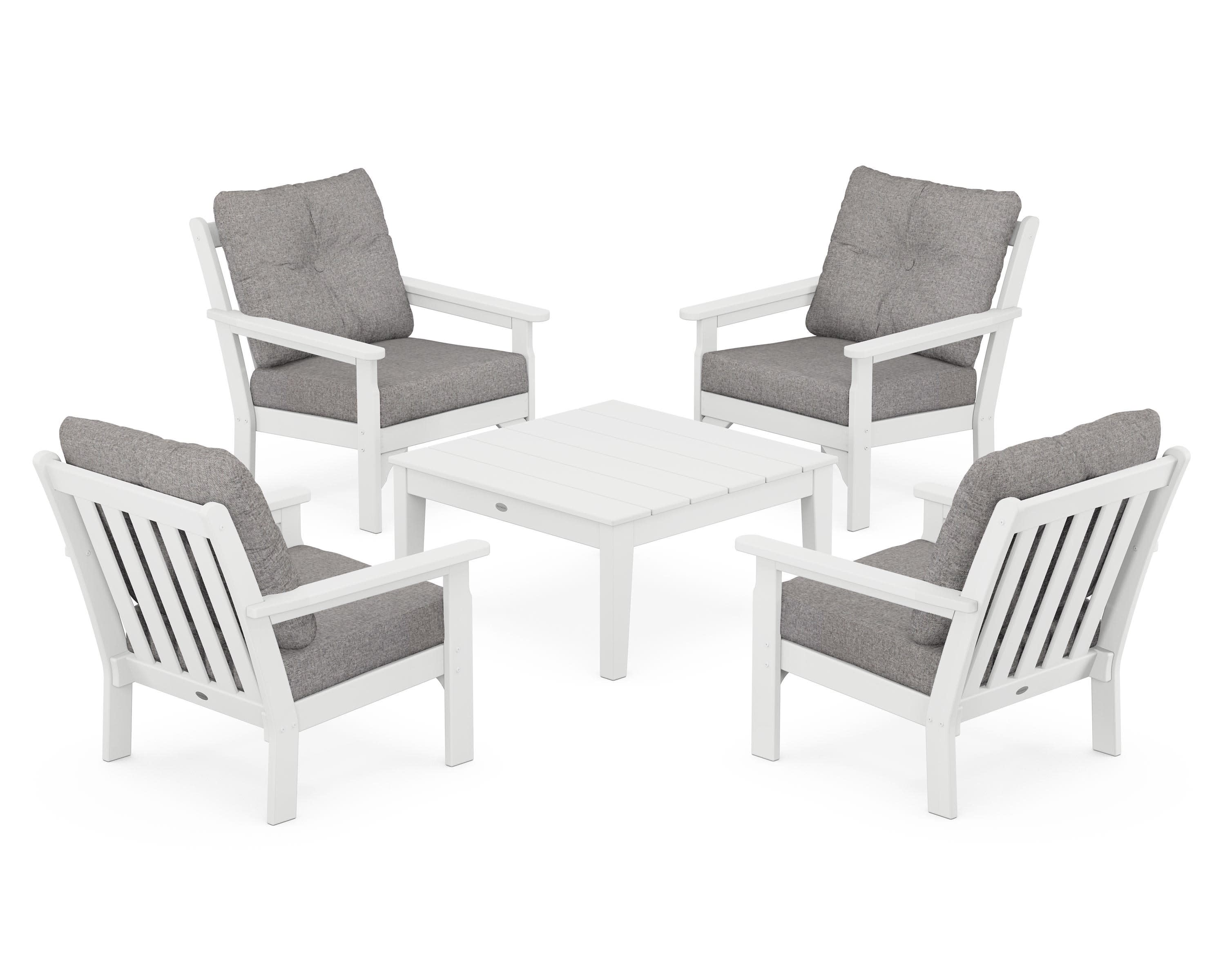 Vineyard 5-Piece Deep Seating Conversation Set in White / Grey Mist