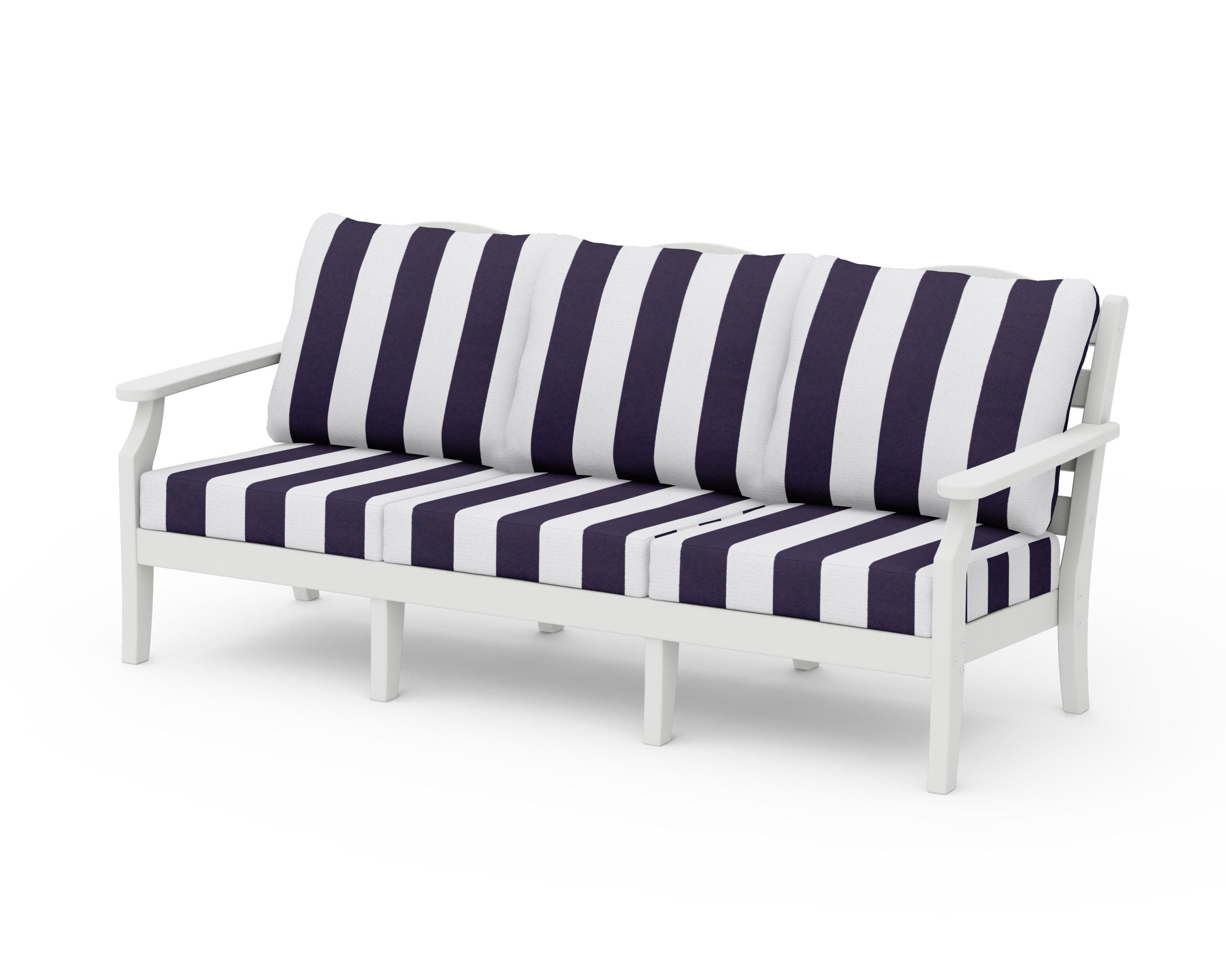 Savannah Deep Seating Sofa in Vintage White / Cabana Stripe Navy