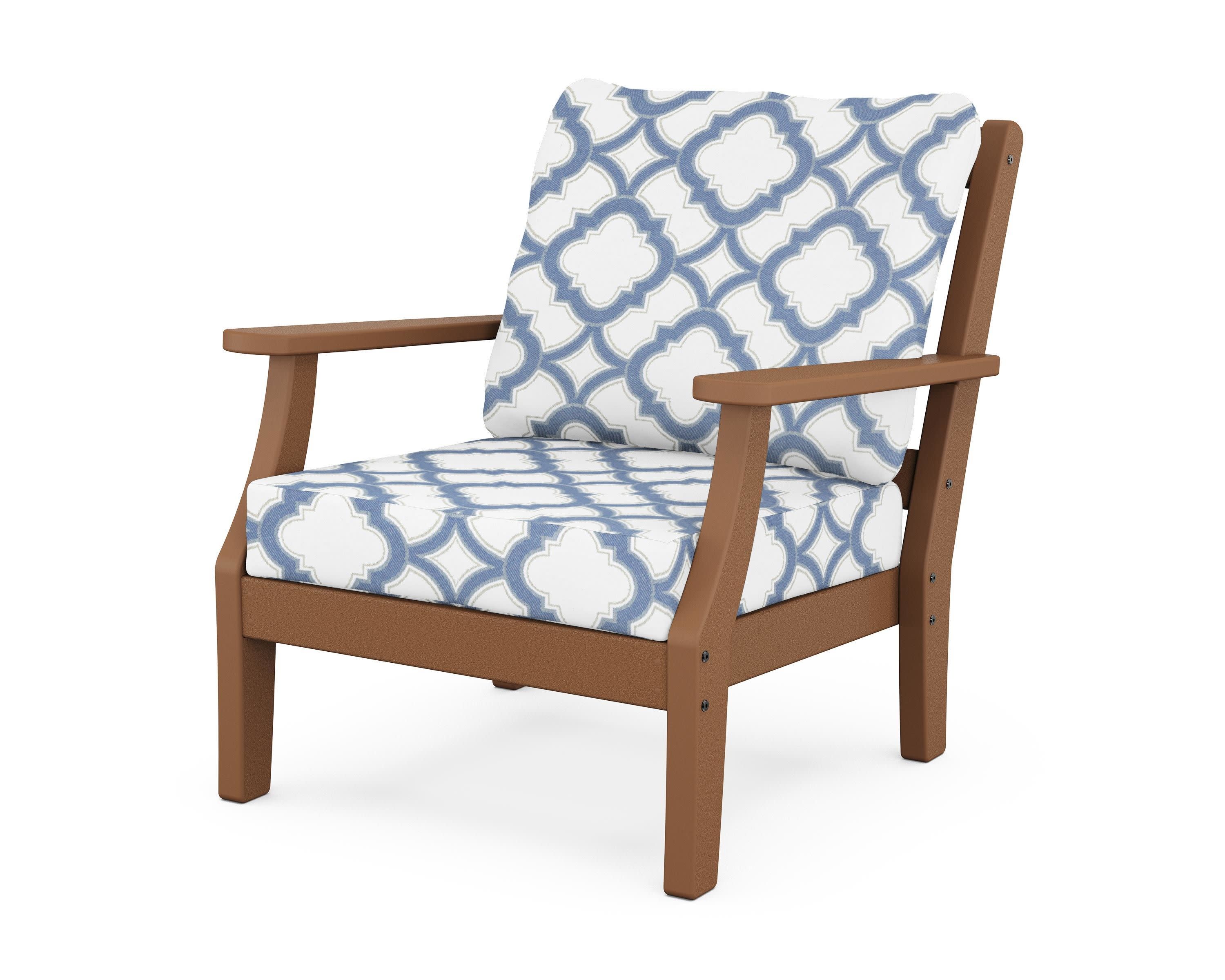 Chinoiserie Deep Seating Chair in Teak / Trellis Sky Blue
