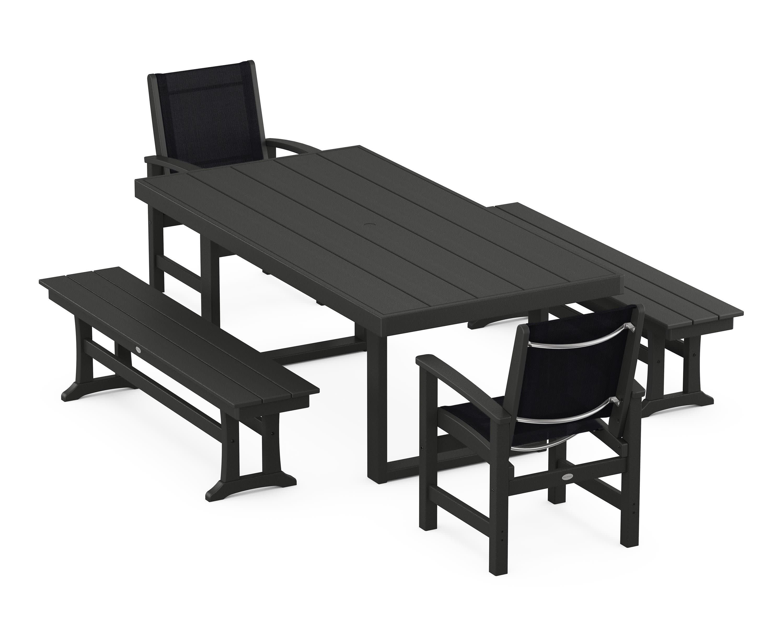 Coastal 5-Piece Dining Set with Trestle Legs in Black / Black Sling