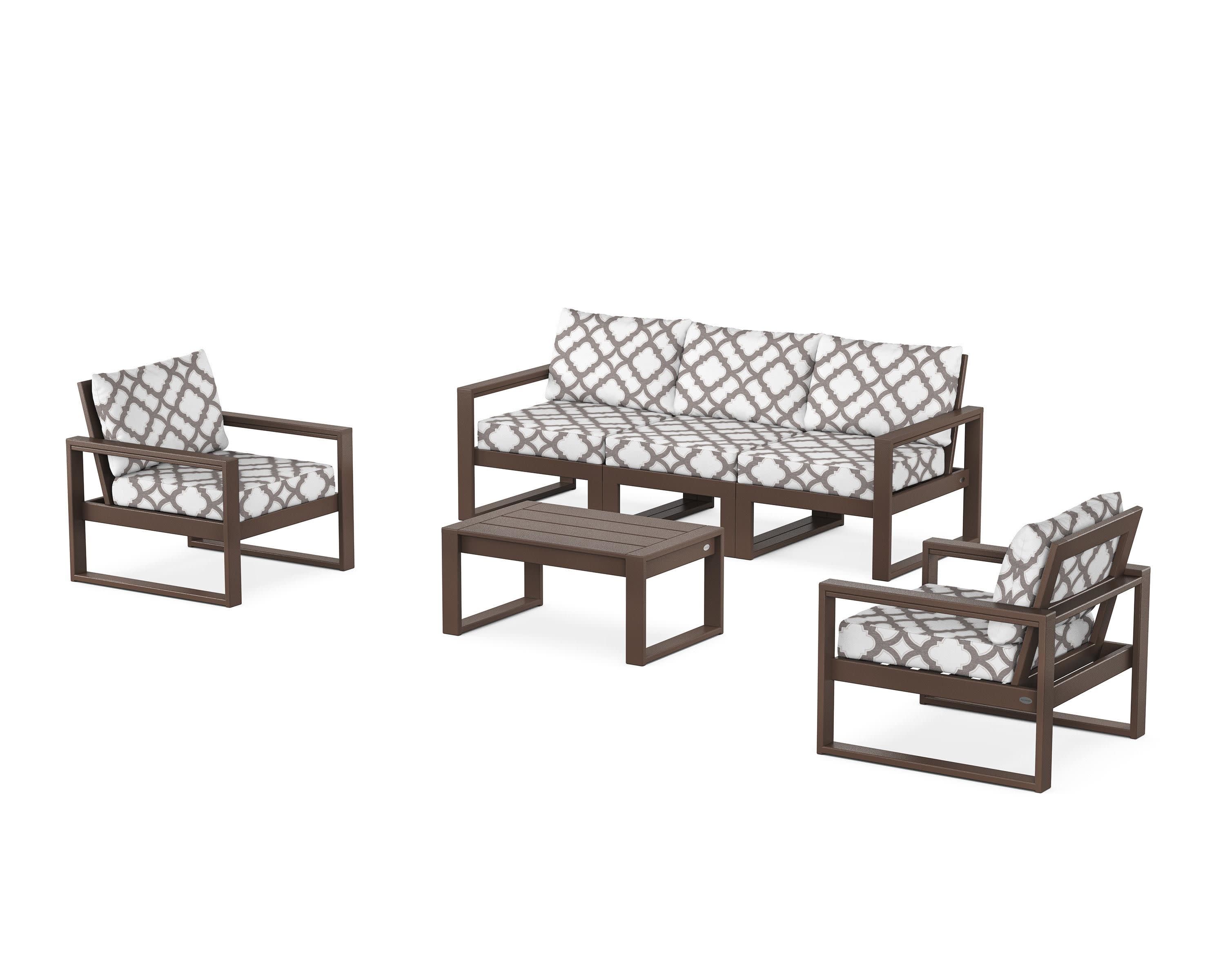 EDGE Sectional 4-Piece Deep Seating Set with Sofa in Mahogany / Trellis Grey Mist