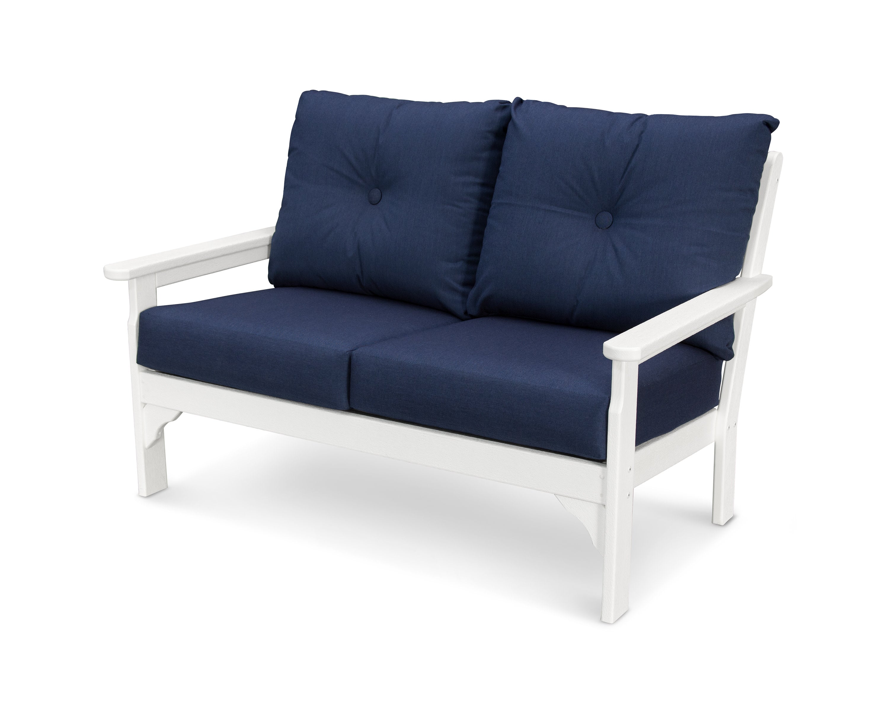 Vineyard Deep Seating Loveseat in Vintage White / Spectrum Indigo