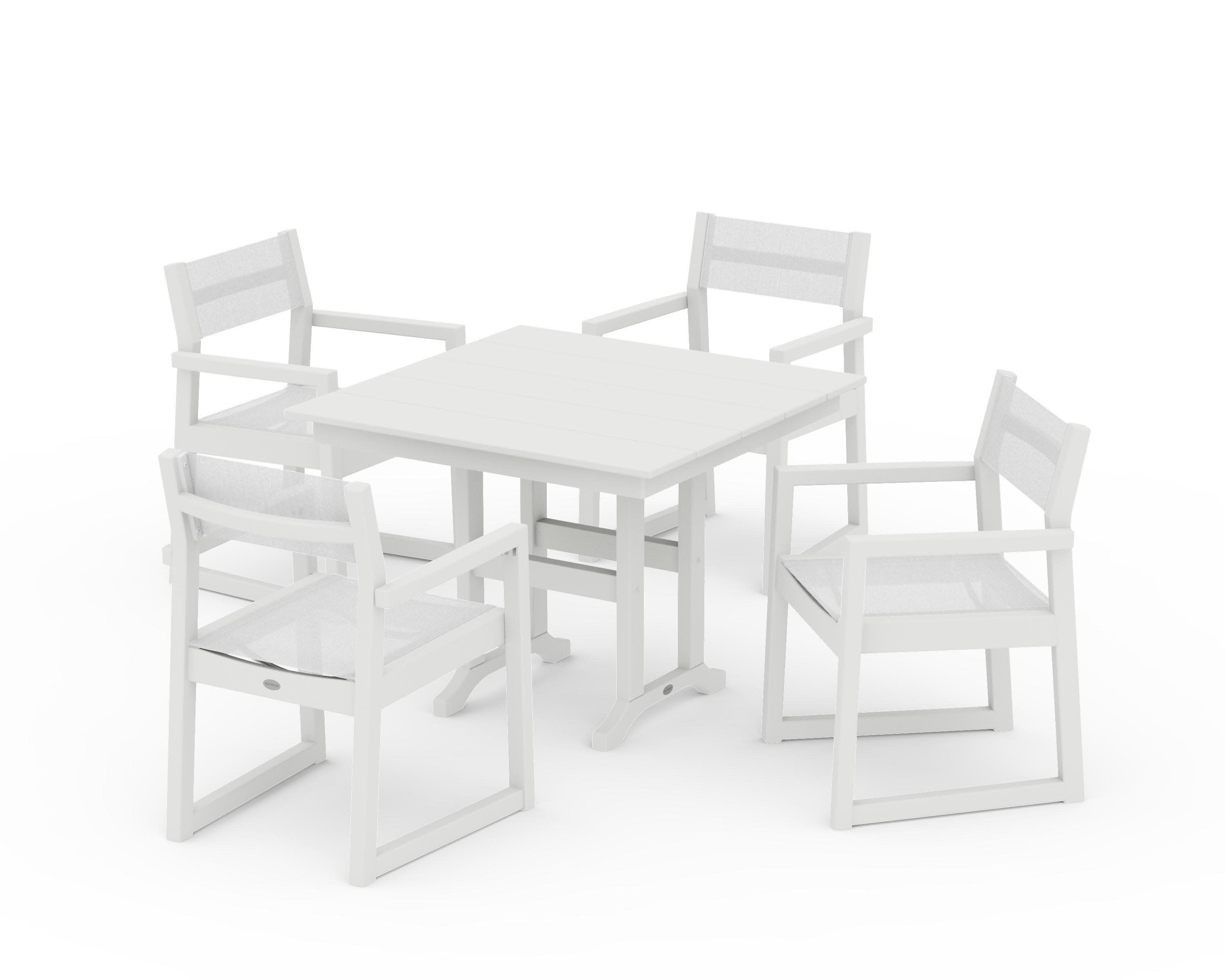 EDGE Sling Arm Chair 5-Piece Farmhouse Dining Set in Vintage White / White Sling