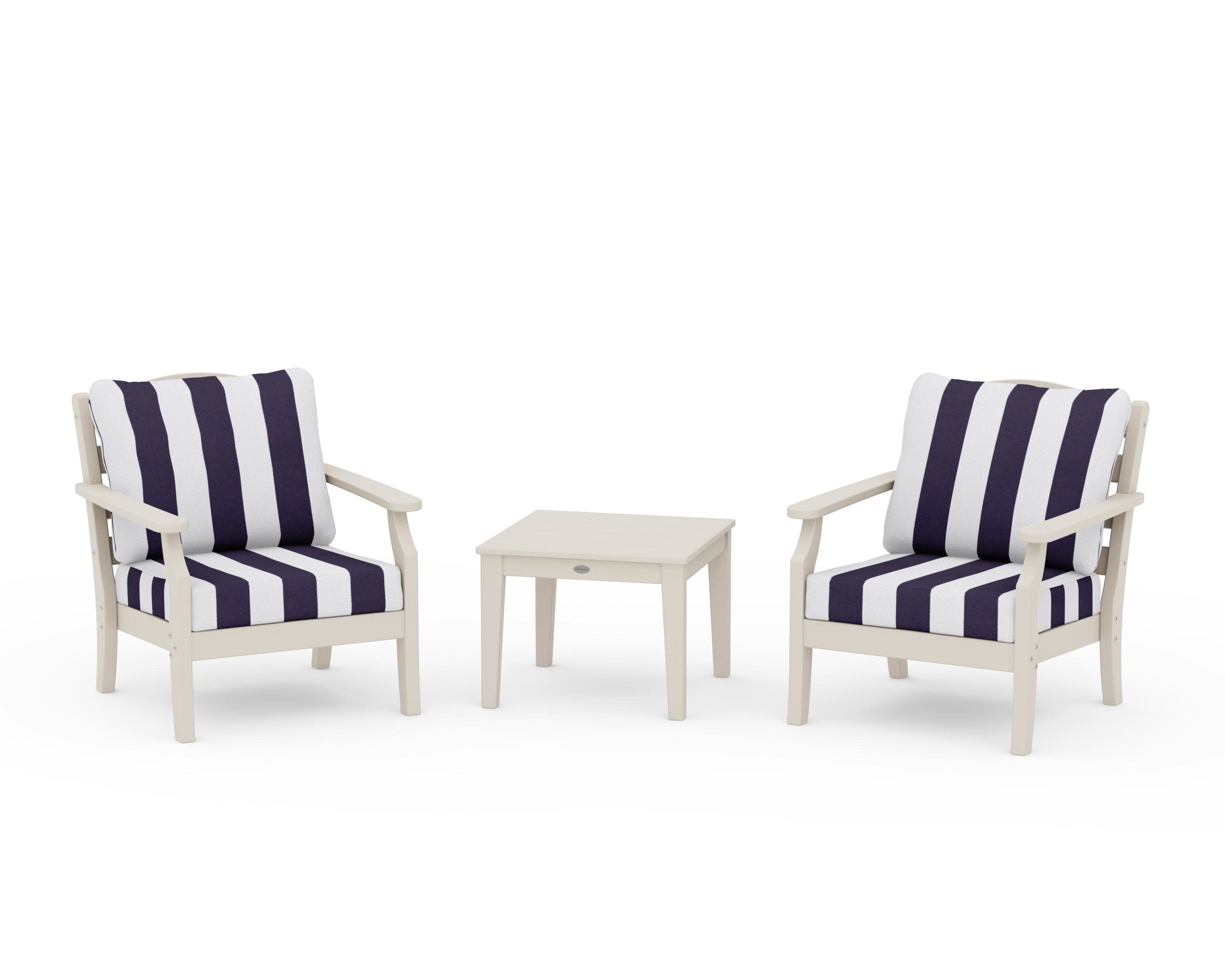 Savannah 3-Piece Deep Seating Set in Sand / Cabana Stripe Navy