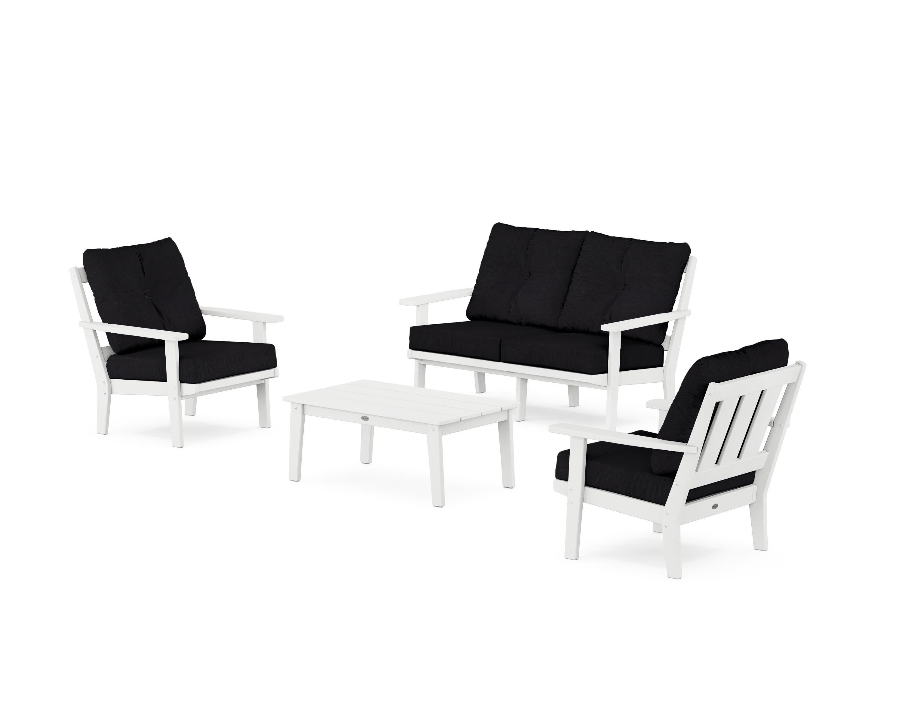 Oxford 4-Piece Deep Seating Set with Loveseat in White / Midnight Linen