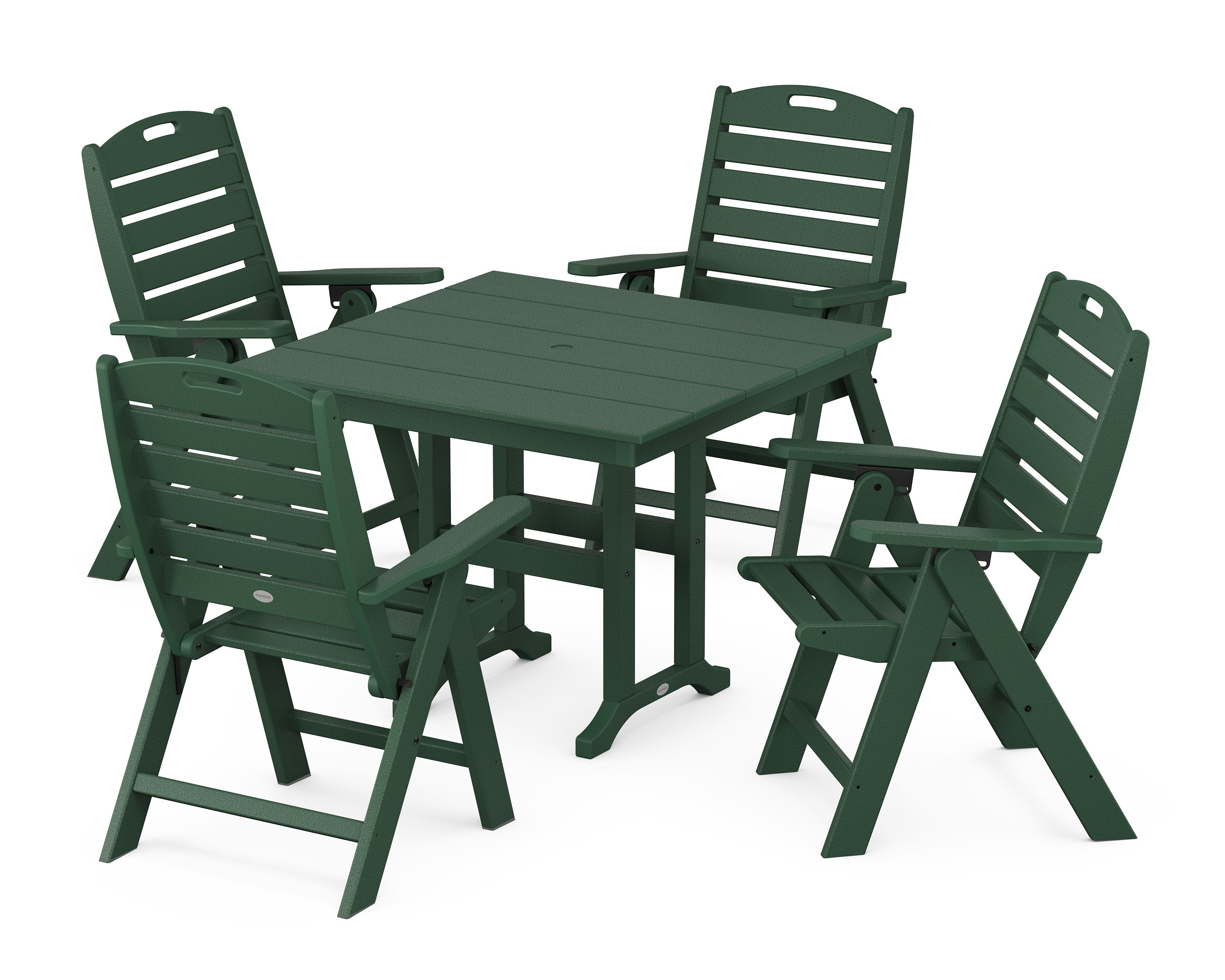 Nautical Folding Highback Chair 5-Piece Farmhouse Dining Set in Green
