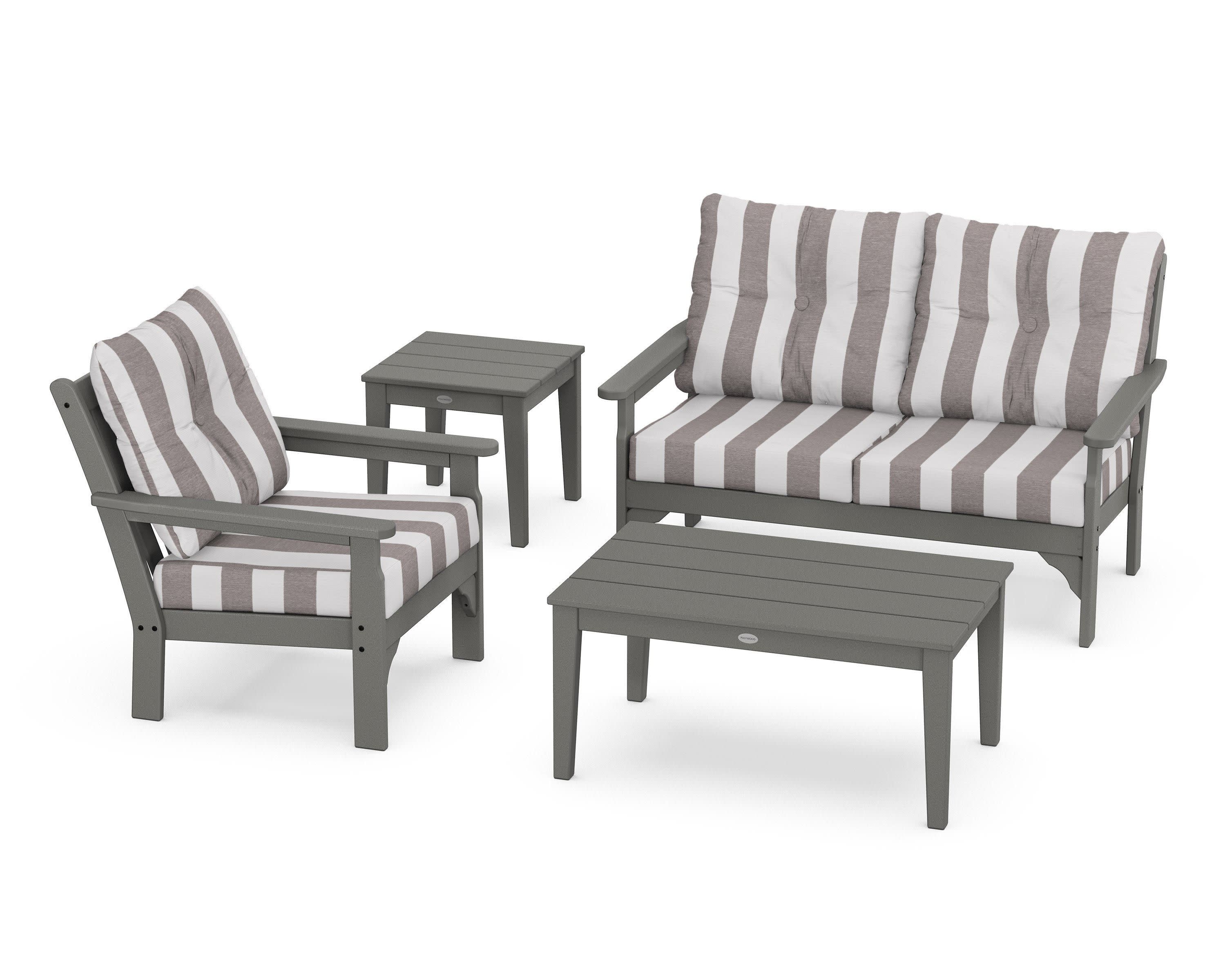 Vineyard 4-Piece Deep Seating Set in Slate Grey / Cabana Stripe Grey Mist
