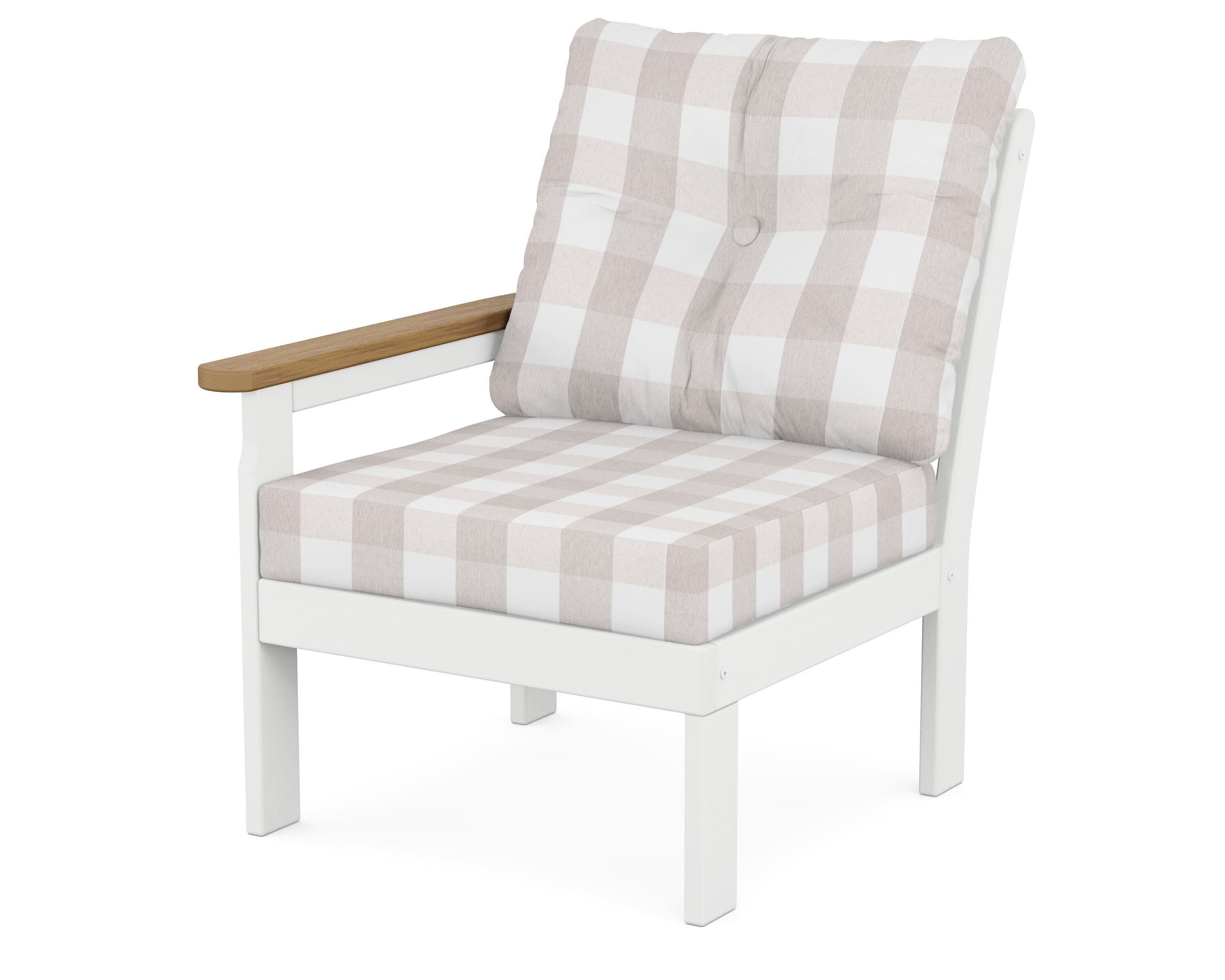 Vineyard Modular Left Arm Chair in White / Natural / Buffalo Plaid Dune Burlap