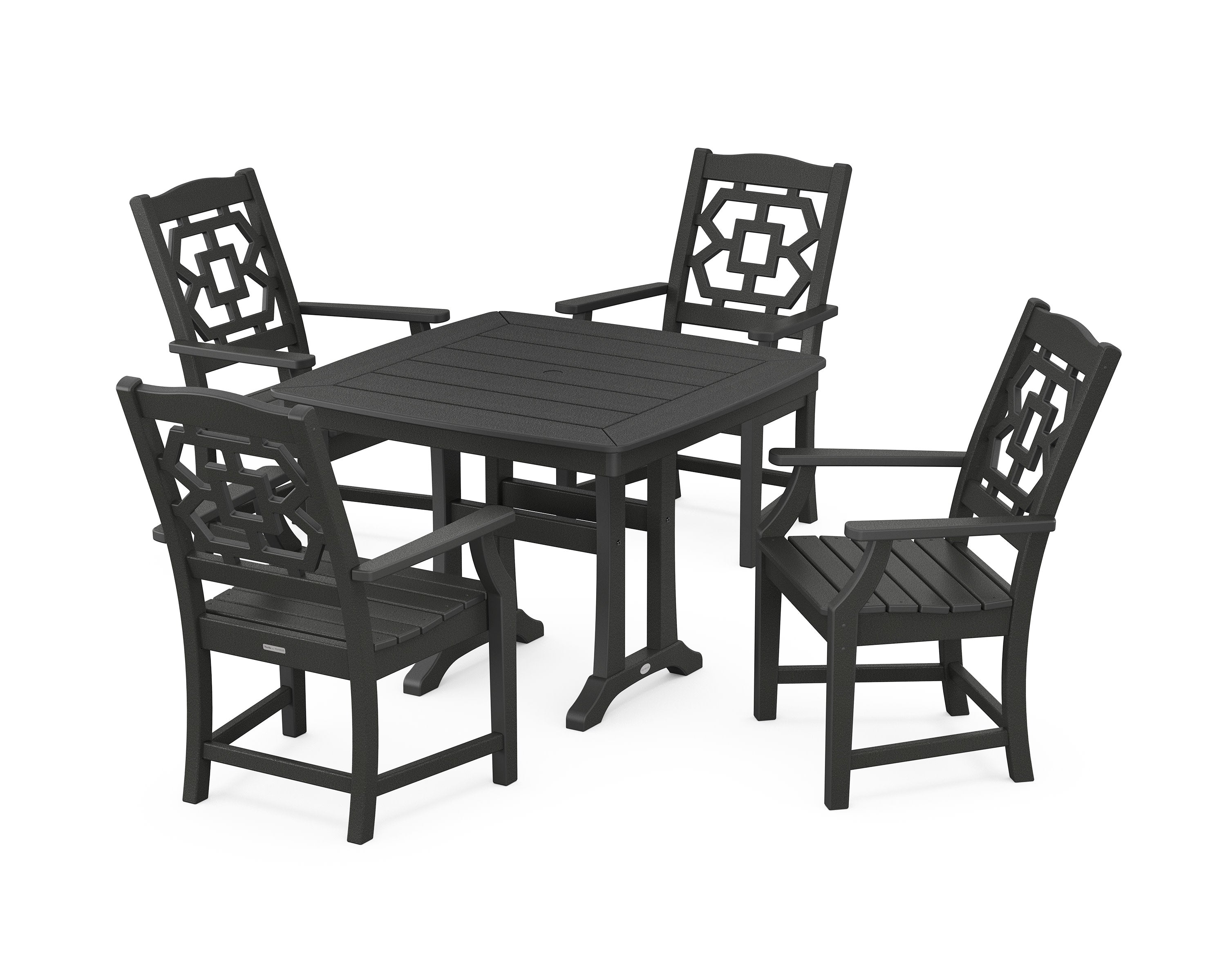 Chinoiserie 5-Piece Dining Set with Trestle Legs in Black