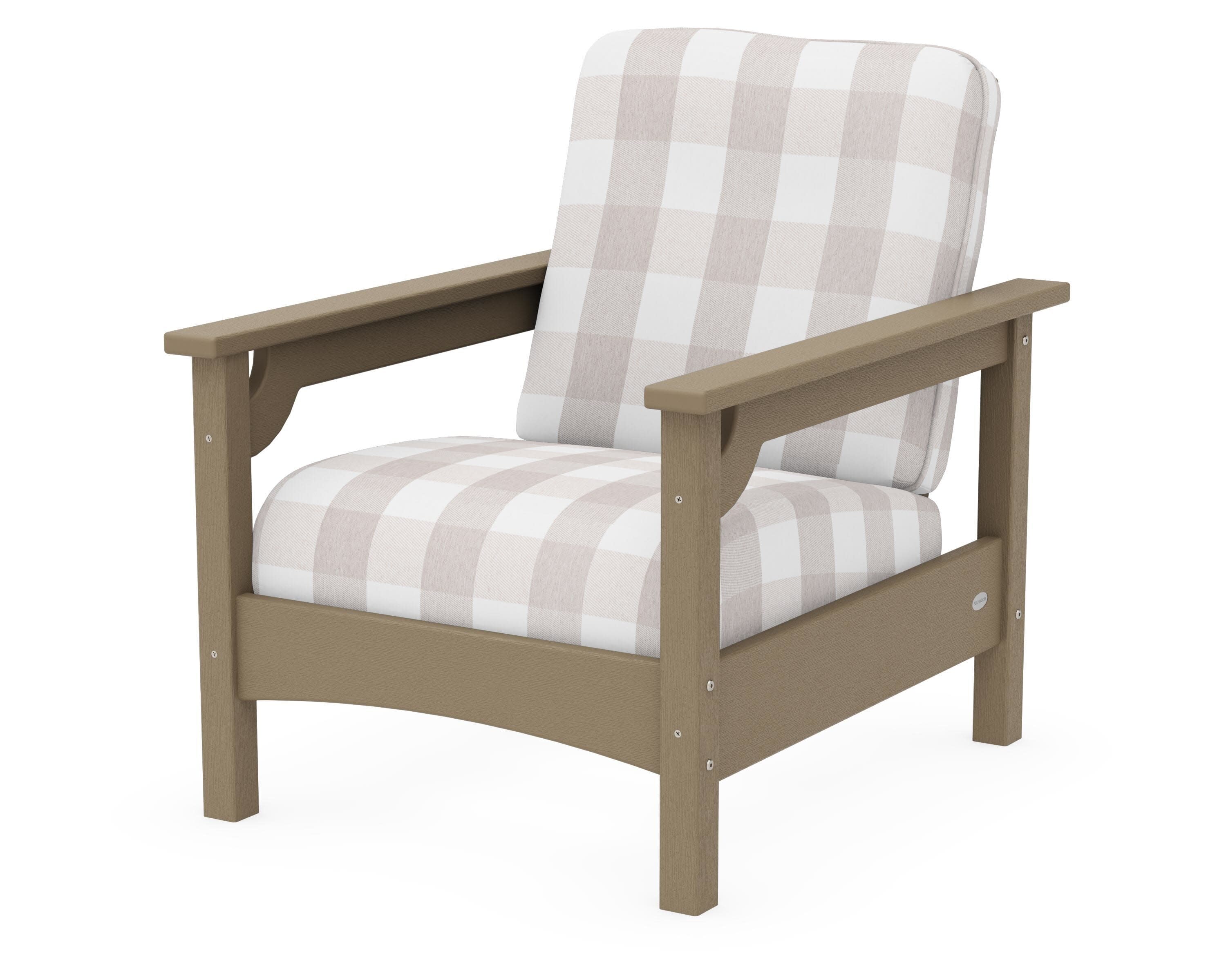 Club Chair in Vintage Sahara / Buffalo Plaid Dune Burlap