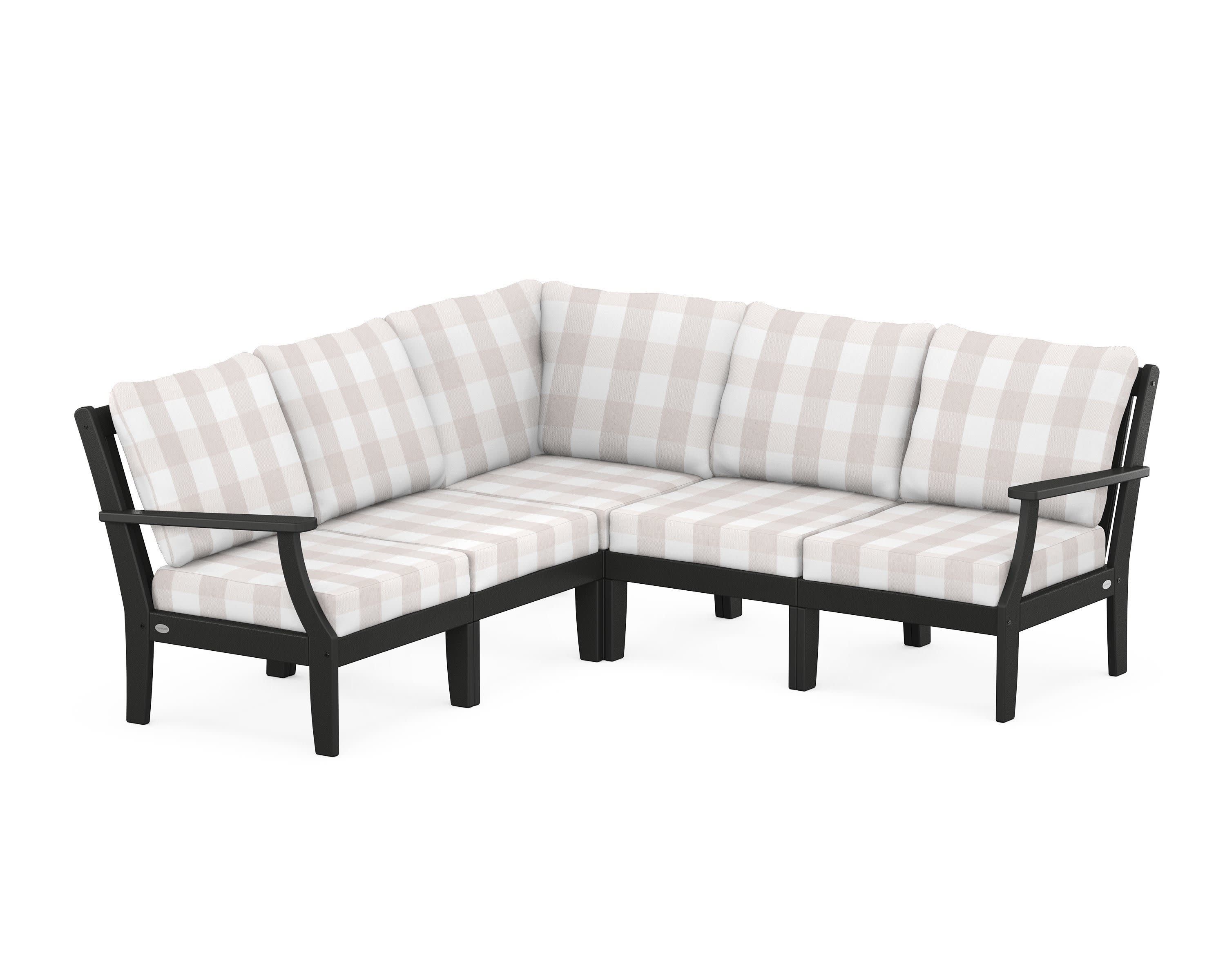 Braxton Modular 5-Piece Deep Seating Set in Black / Buffalo Plaid Dune Burlap