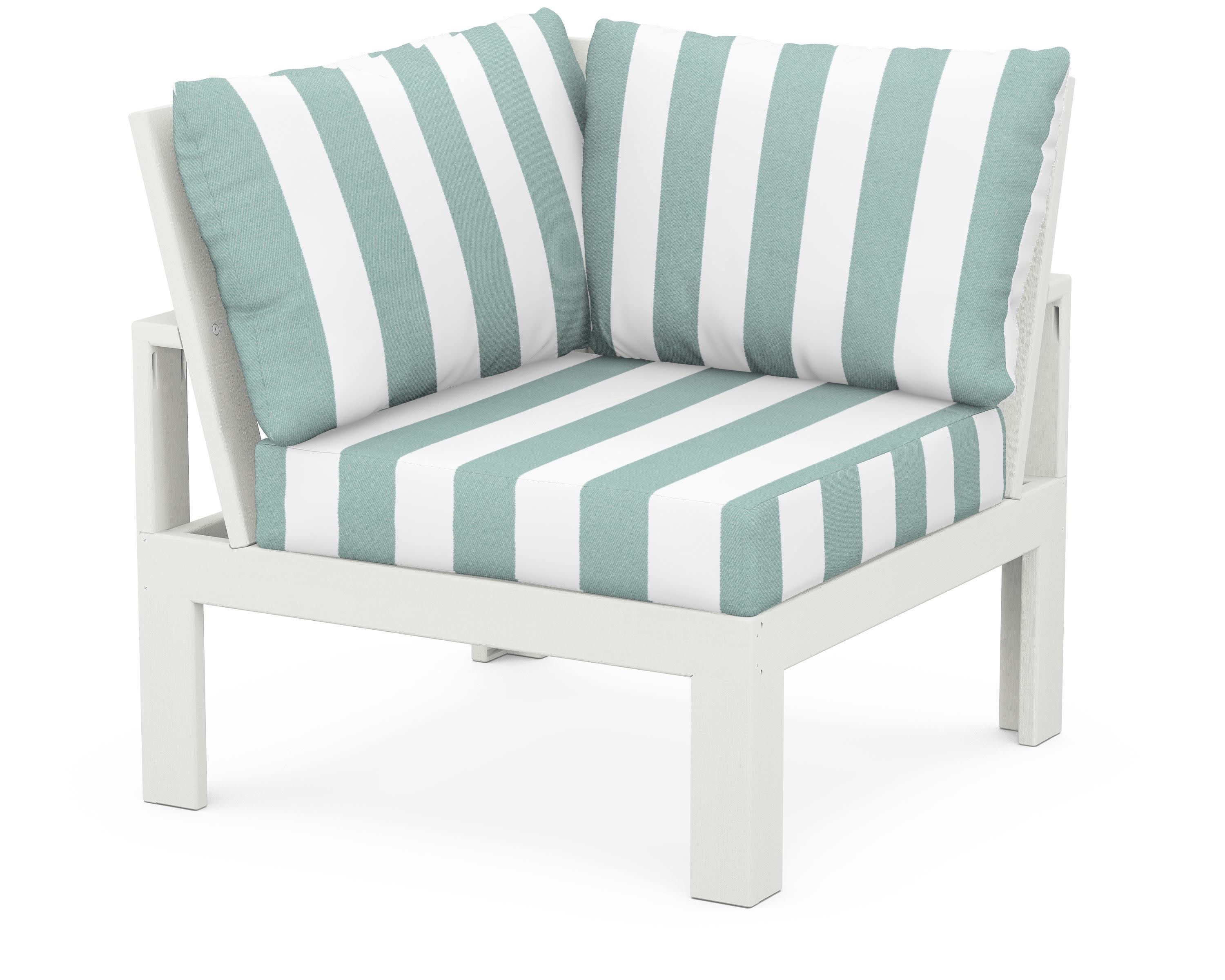 Modular Corner Chair in Vintage White / Cabana Stripe Glacier Spa