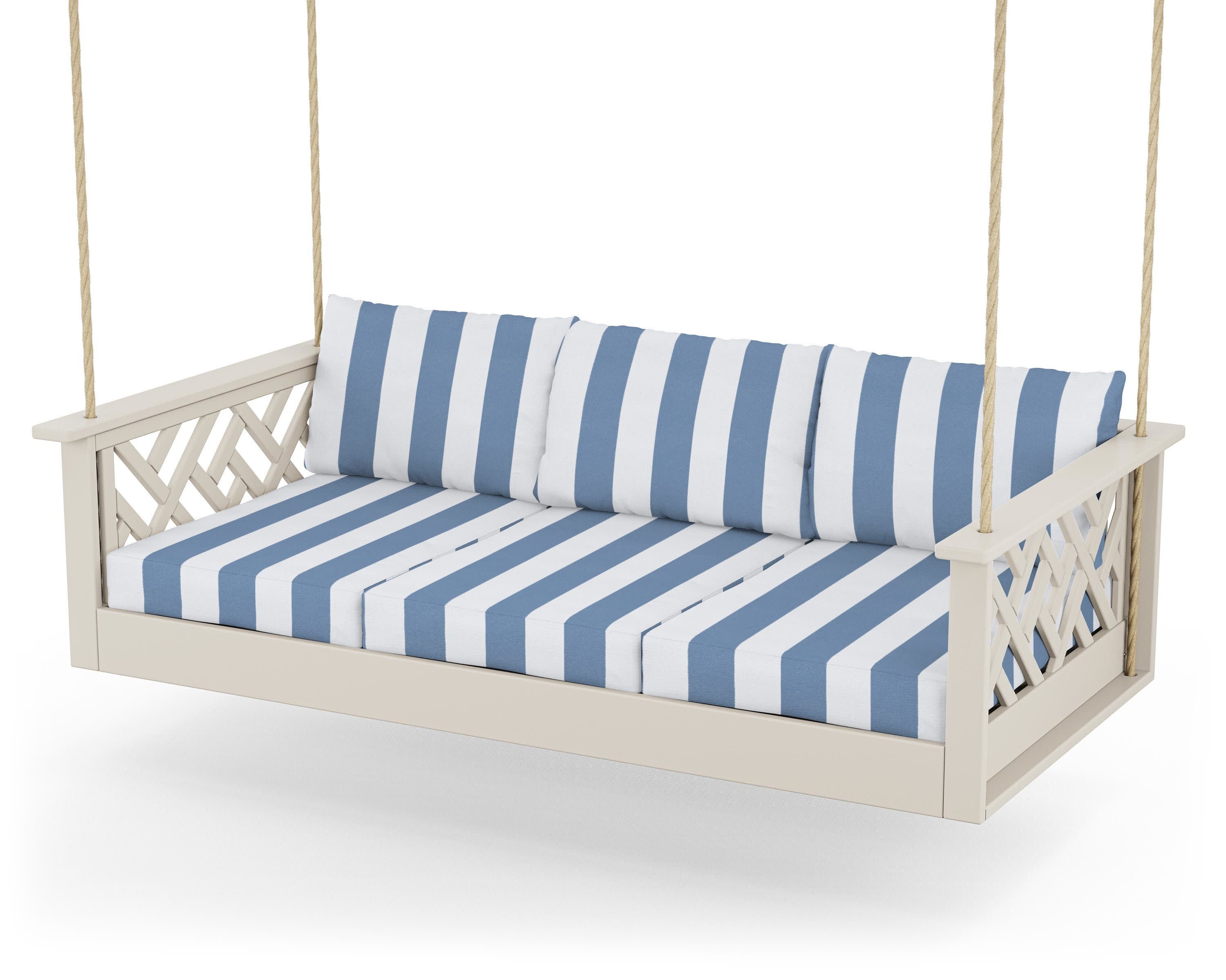 Chippendale Daybed Swing in Sand / Cabana Stripe Sky Blue