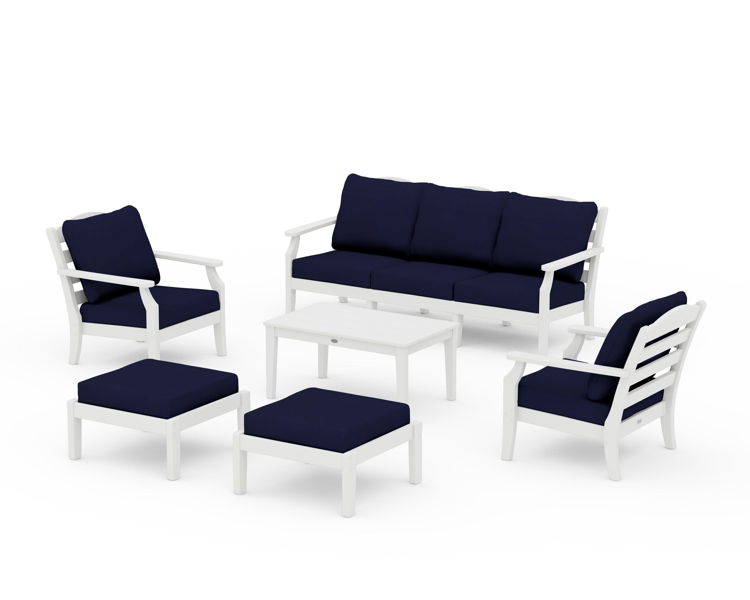 Savannah 6-Piece Lounge Sofa Set in Vintage White / Navy