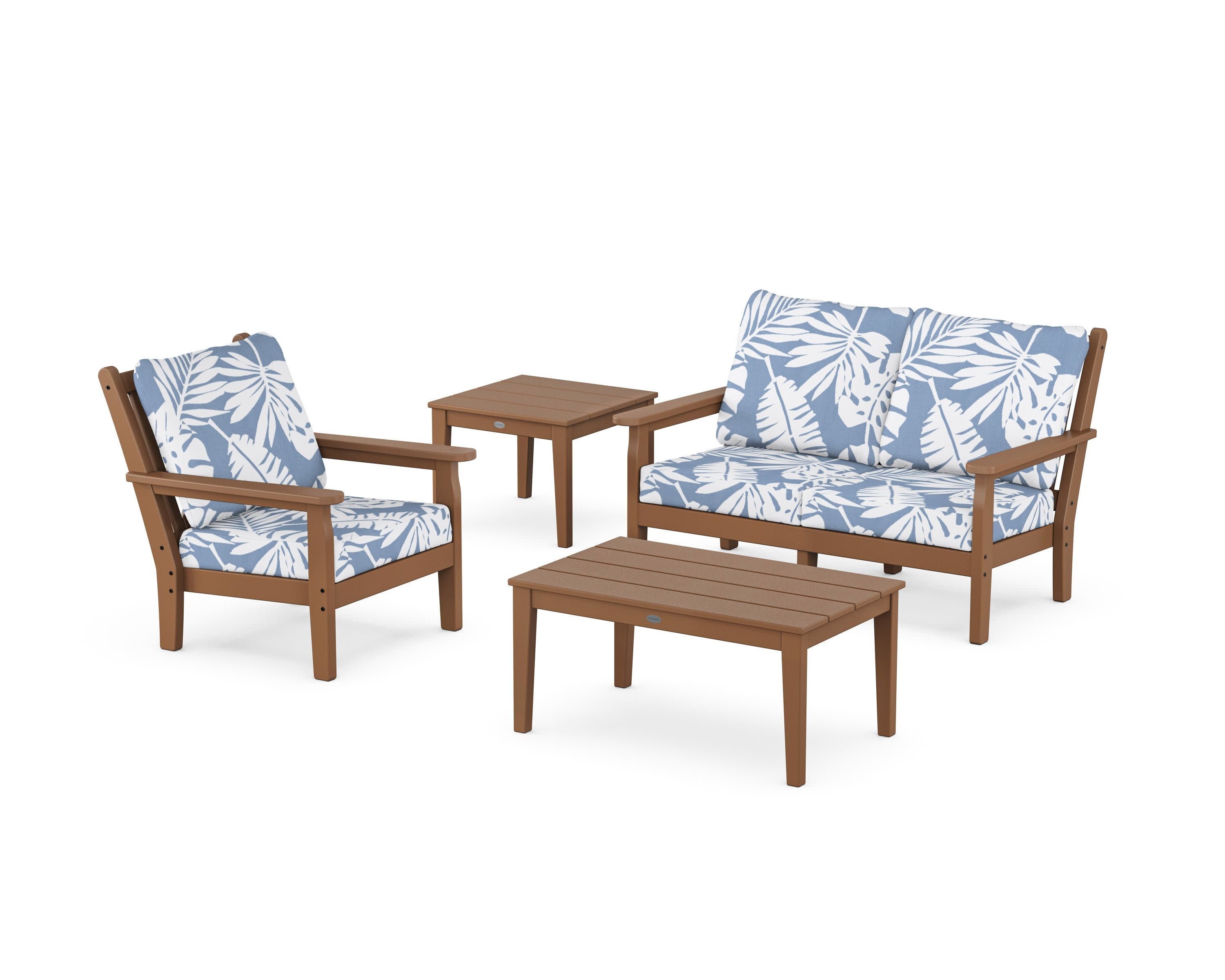 Chippendale 4-Piece Deep Seating Set in Teak / Leaf Sky Blue