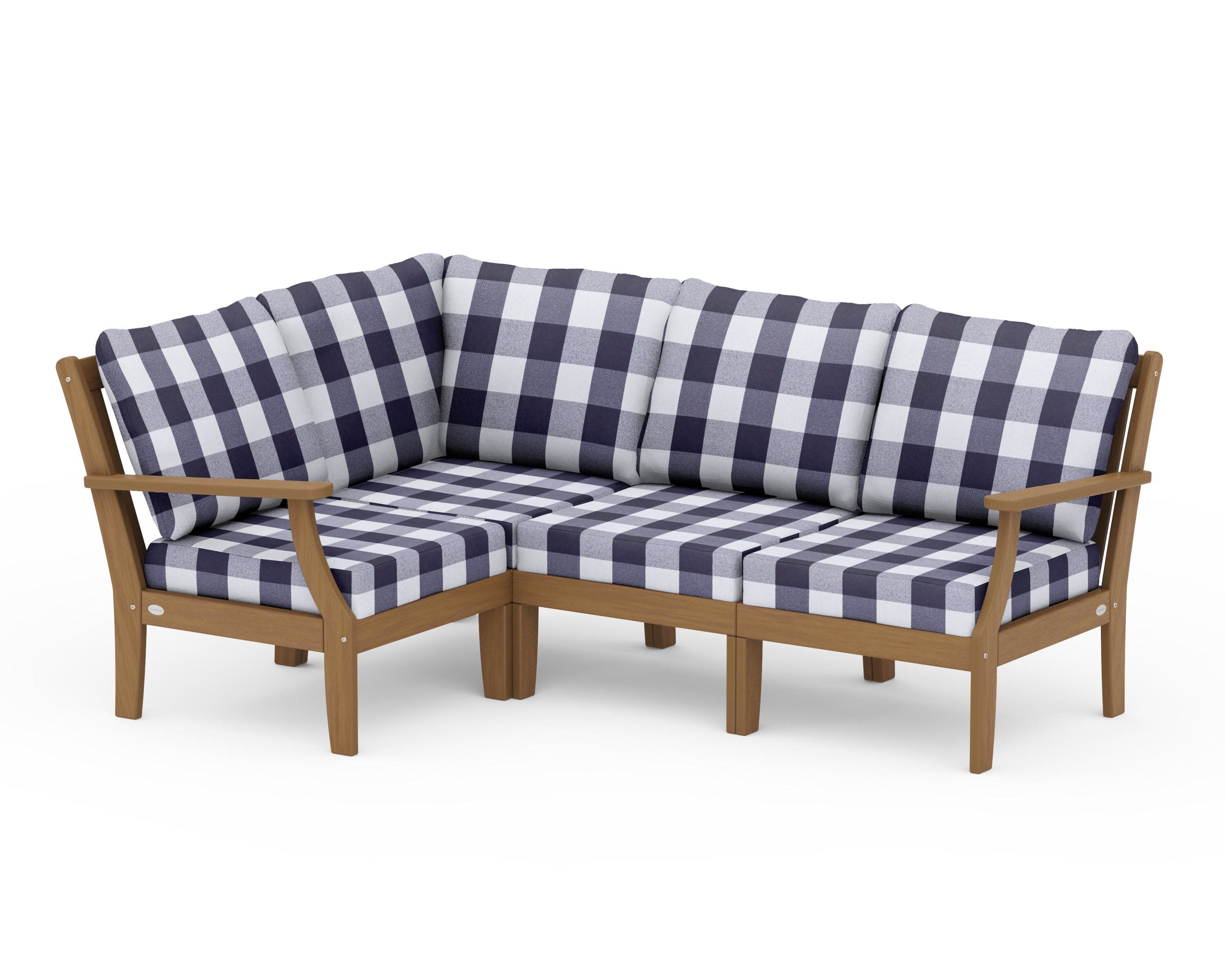 Braxton Modular 4-Piece Deep Seating Set in Natural / Buffalo Plaid Navy