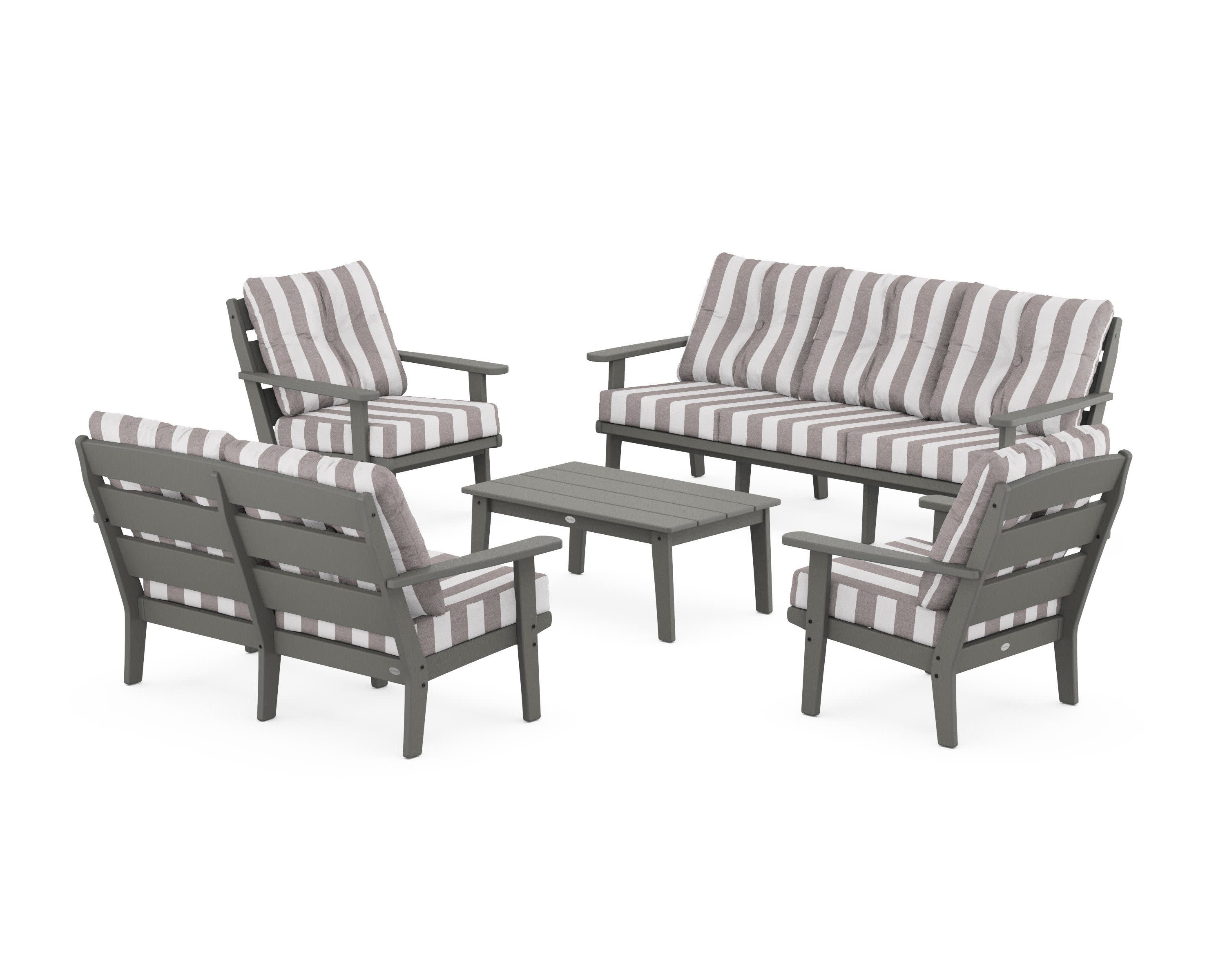 Lakeside 5-Piece Lounge Sofa Set in Slate Grey / Cabana Stripe Grey Mist