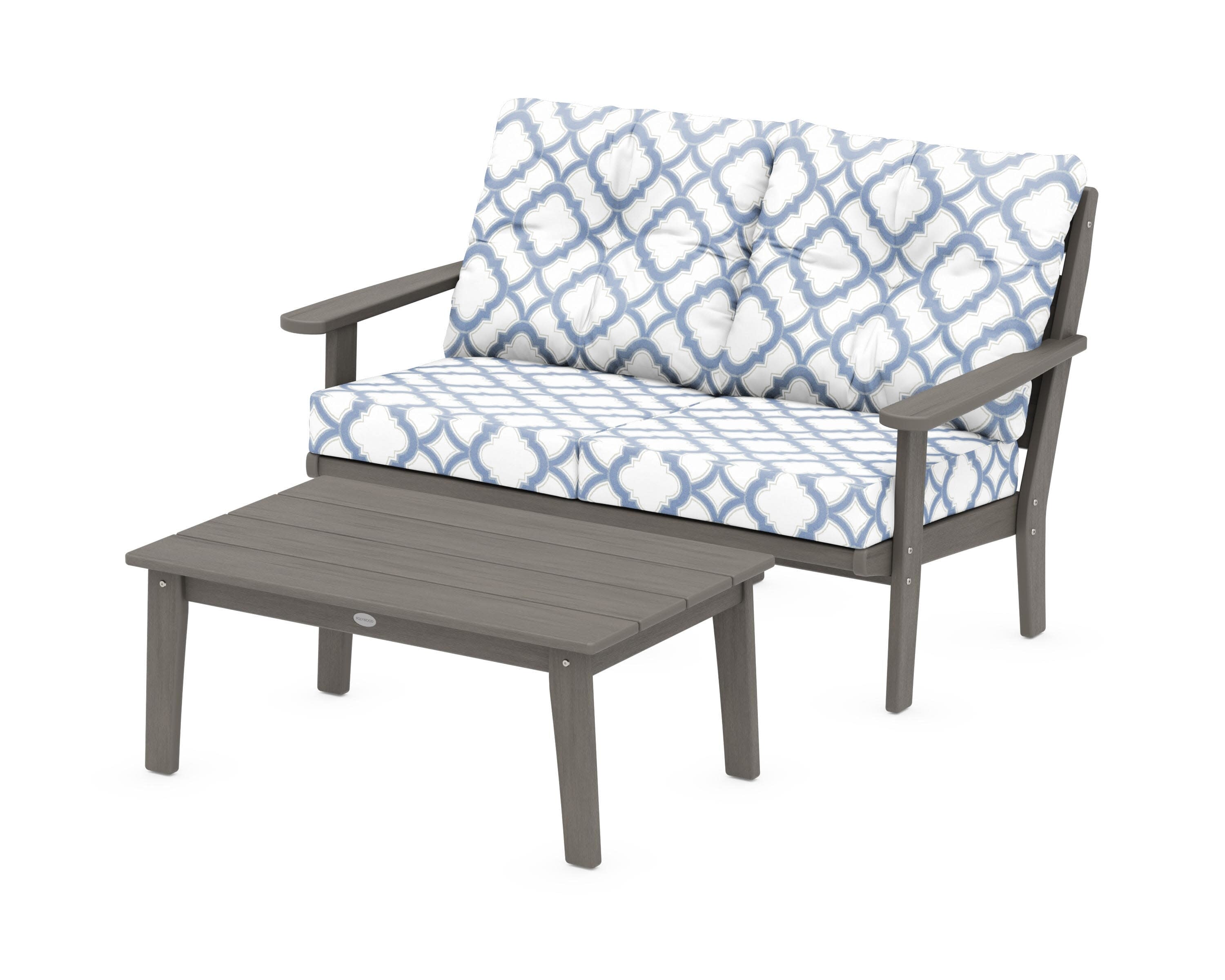 Lakeside 2-Piece Lounge Loveseat Set in Driftwood / Trellis Sky Blue