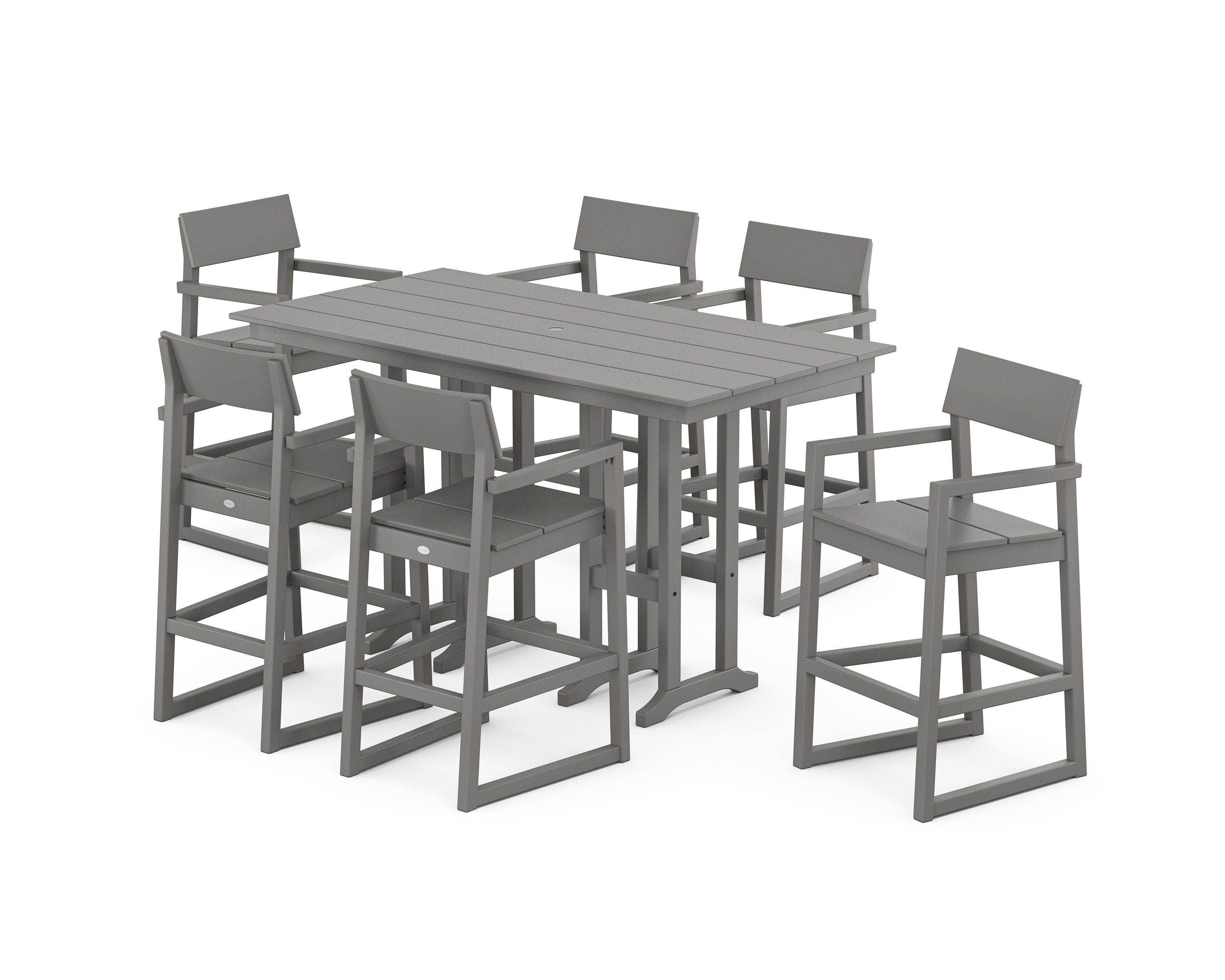 EDGE Arm Chair 7-Piece Farmhouse Bar Set in Slate Grey
