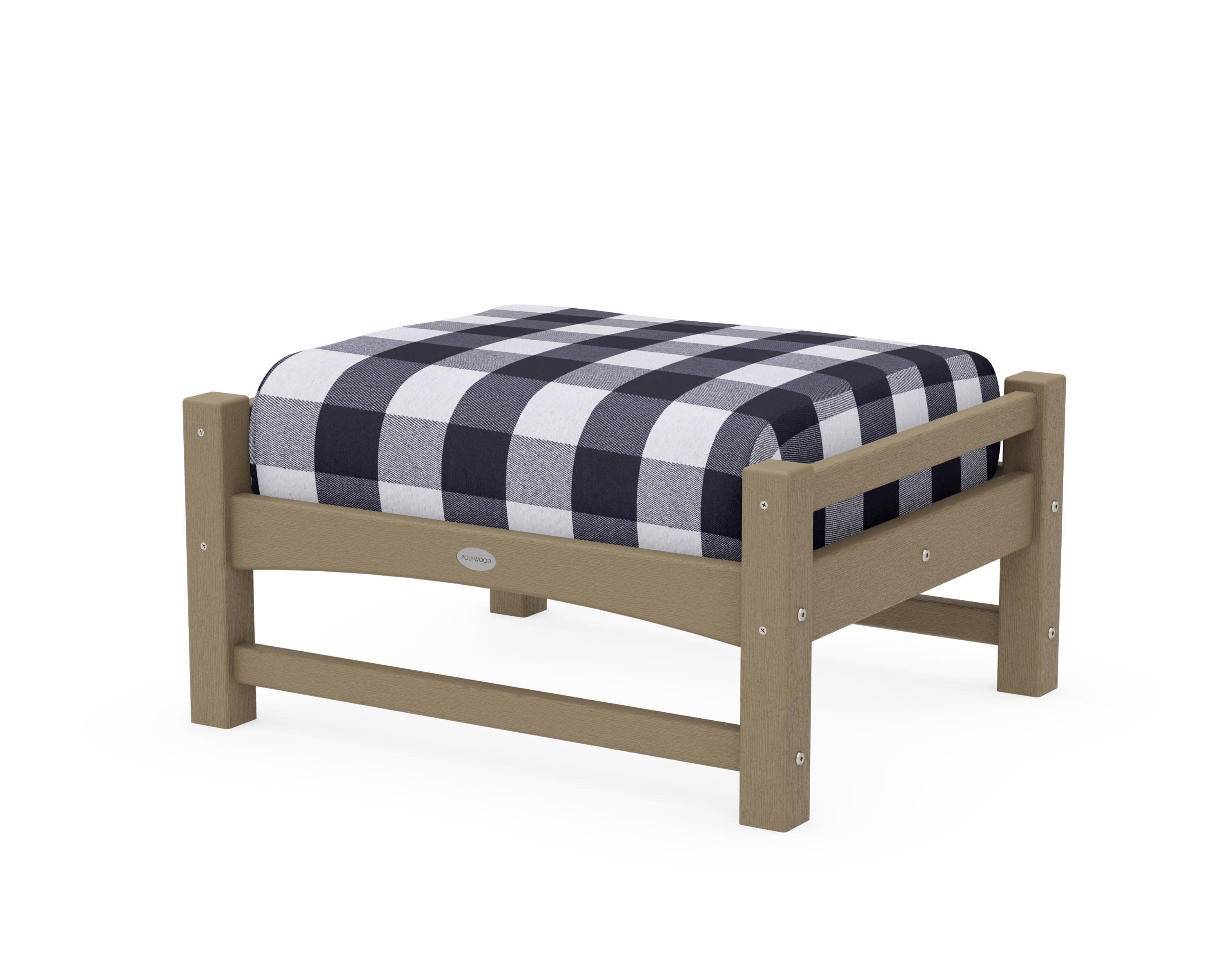 Club Ottoman in Vintage Sahara / Buffalo Plaid Navy