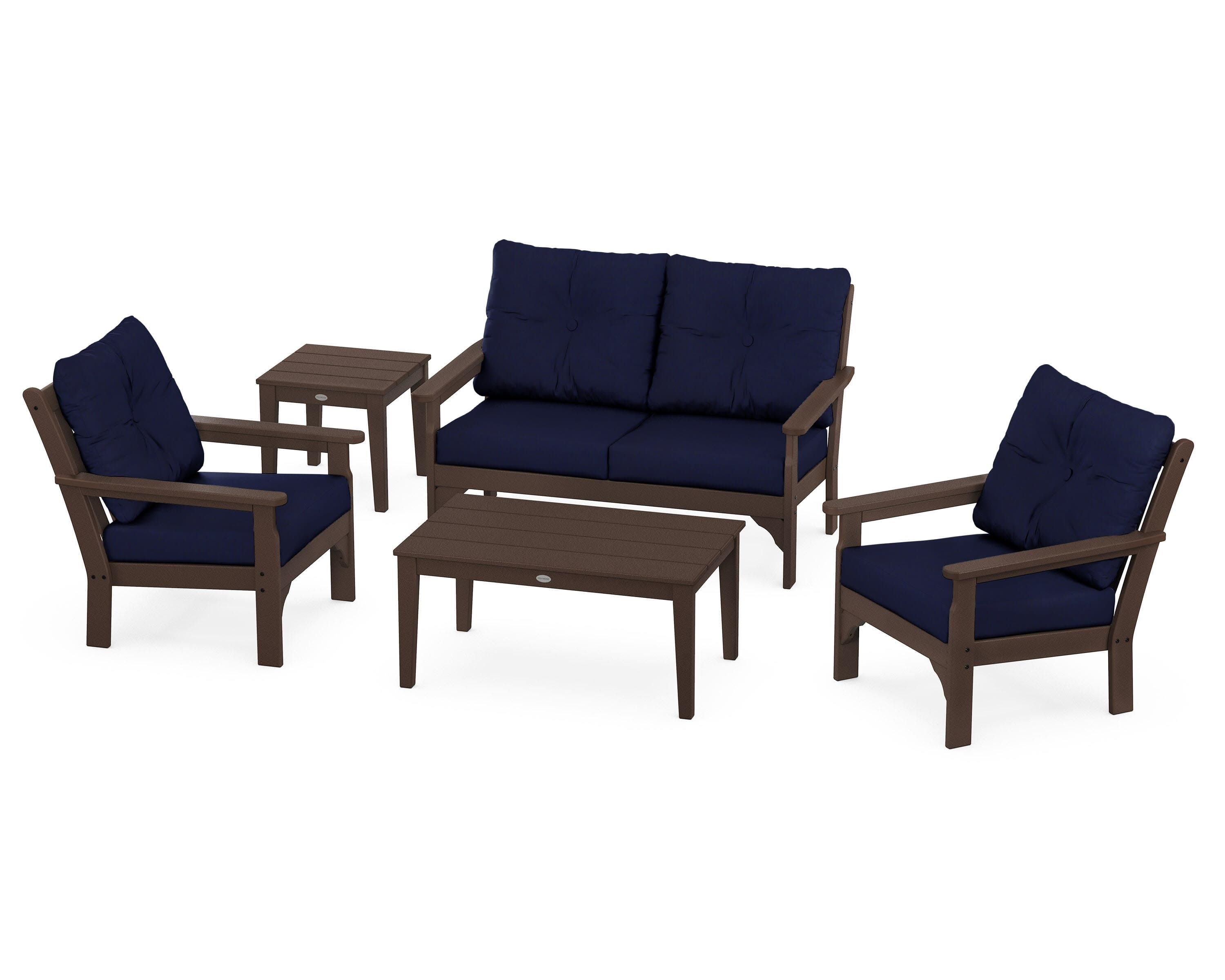 Vineyard 5-Piece Deep Seating Set in Mahogany / Navy