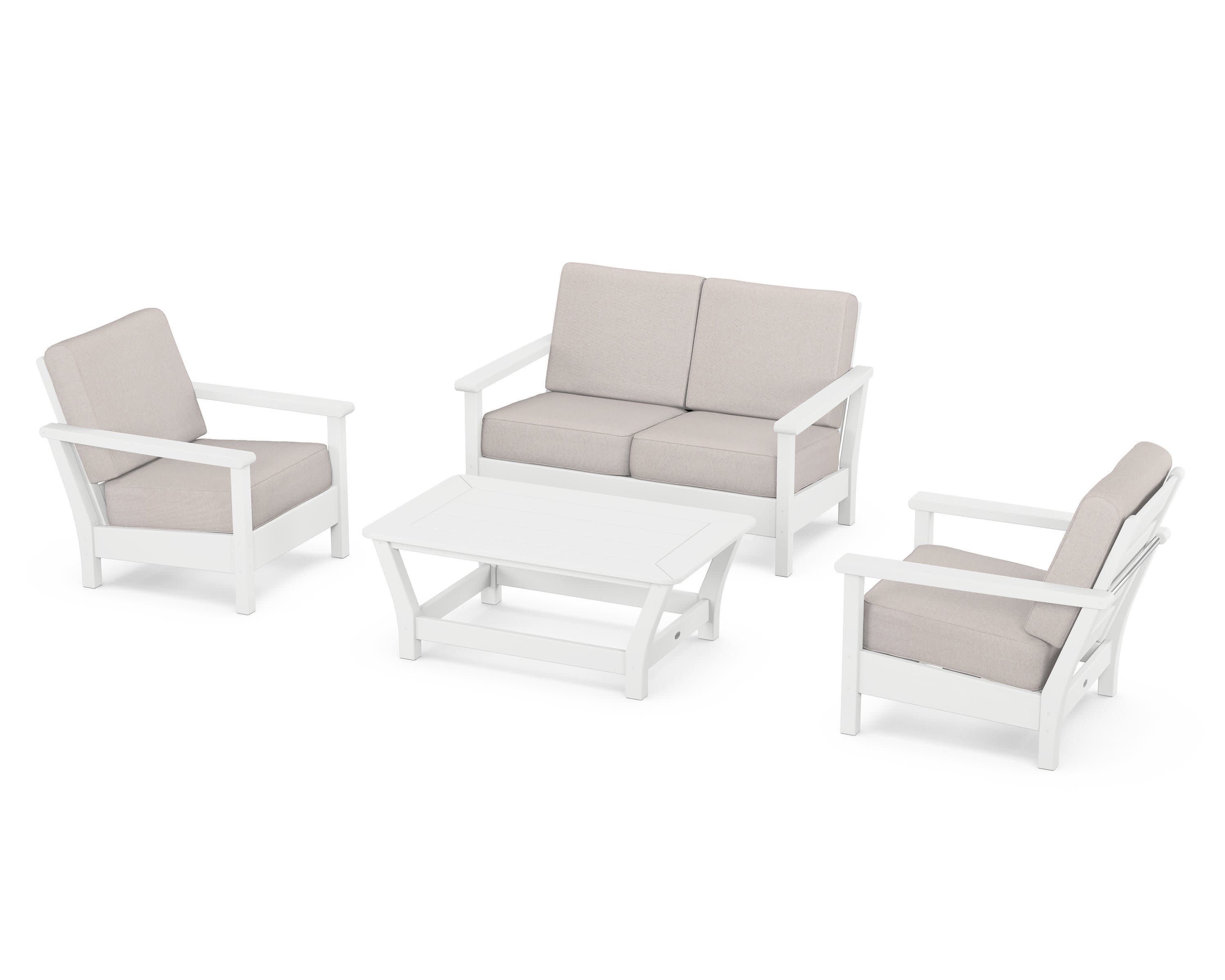 Harbour 4-Piece Deep Seating Set in White / Dune Burlap