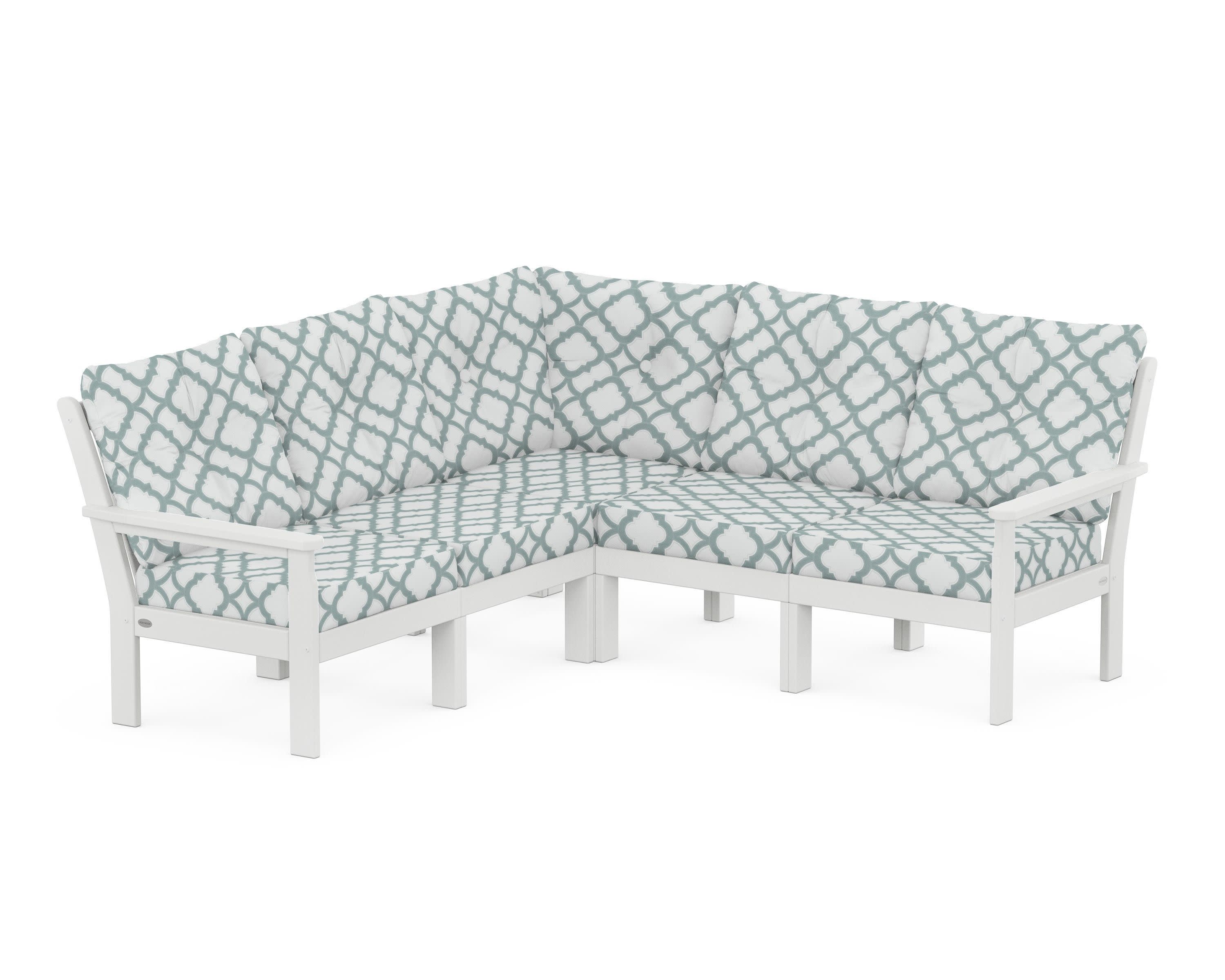 Vineyard 5-Piece Sectional in White / Trellis Glacier Spa