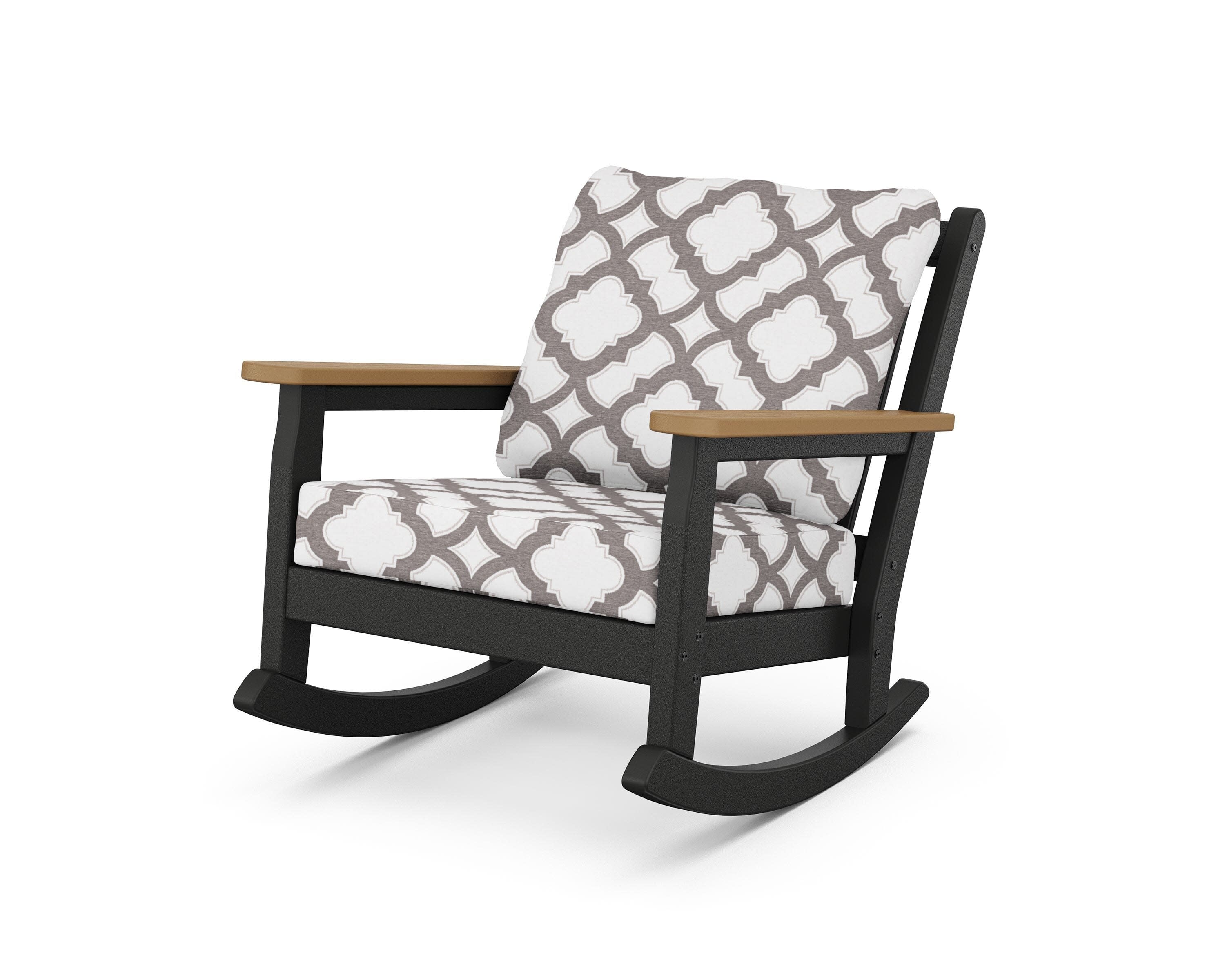 Chippendale Deep Seating Rocking Chair in Black / Natural / Trellis Grey Mist