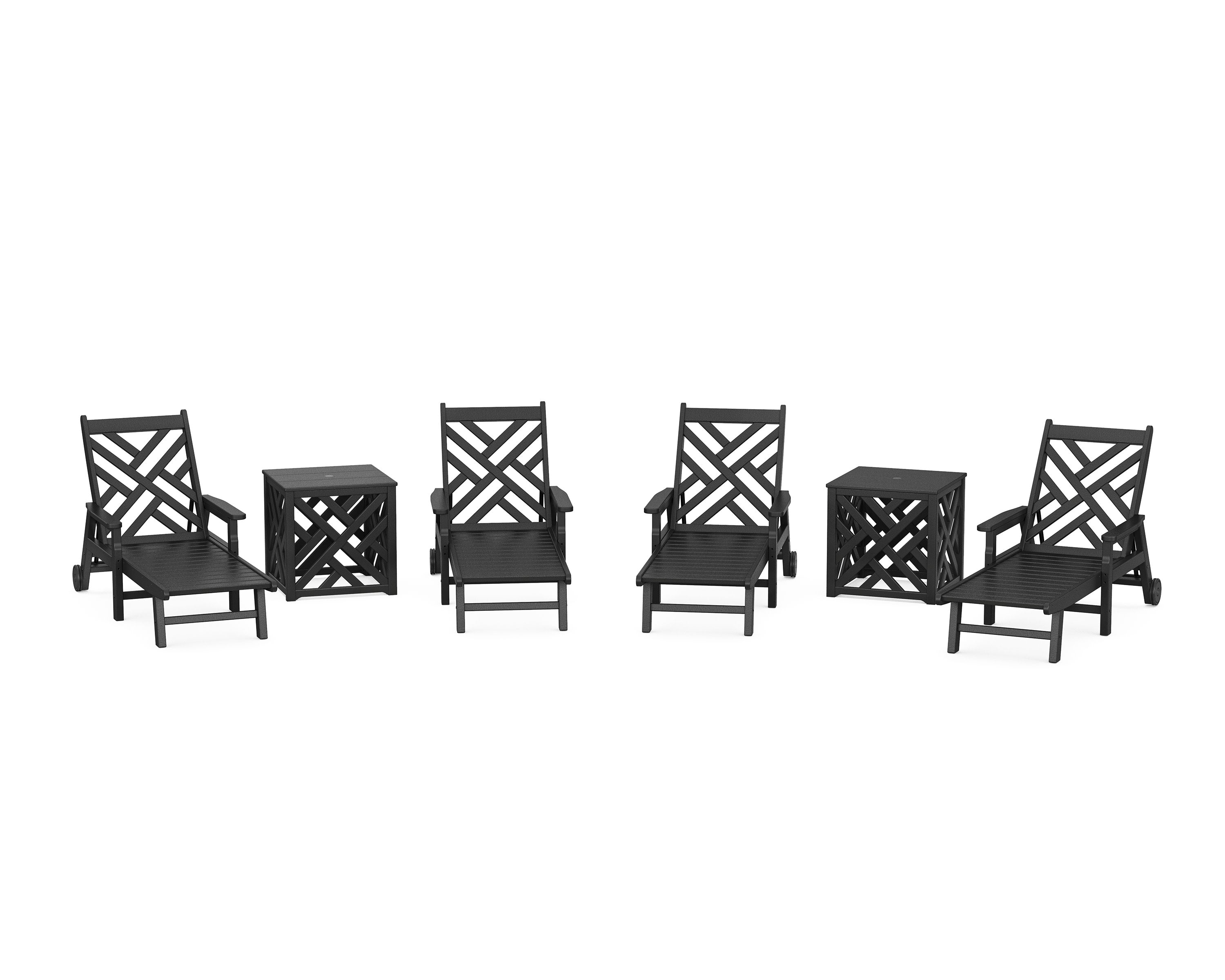 Chippendale 6-Piece Chaise Set with Umbrella Stand Accent Table in Black