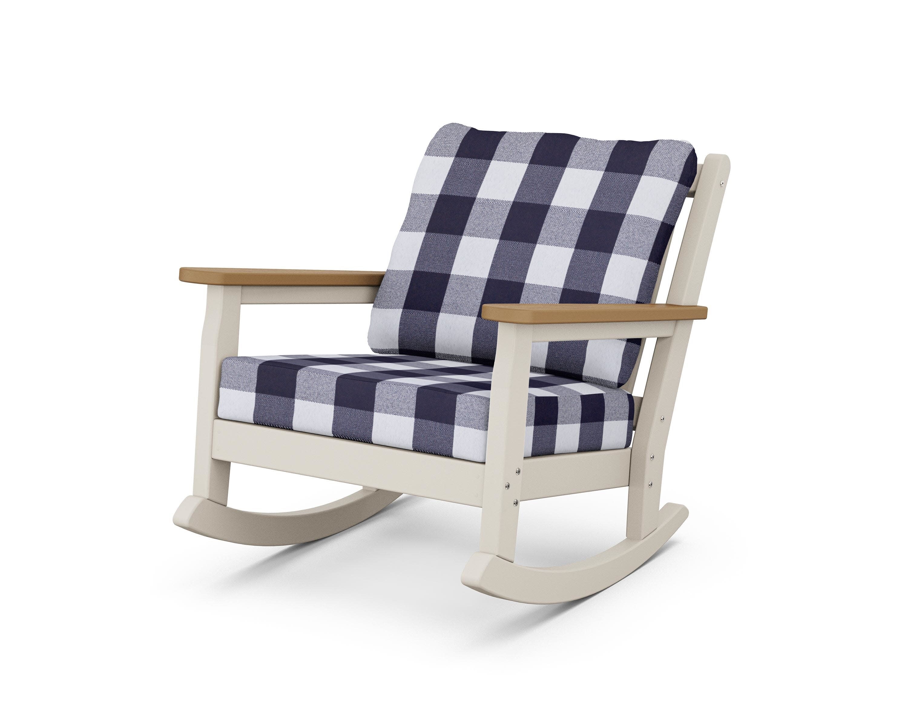 Chippendale Deep Seating Rocking Chair in Sand / Natural / Buffalo Plaid Navy
